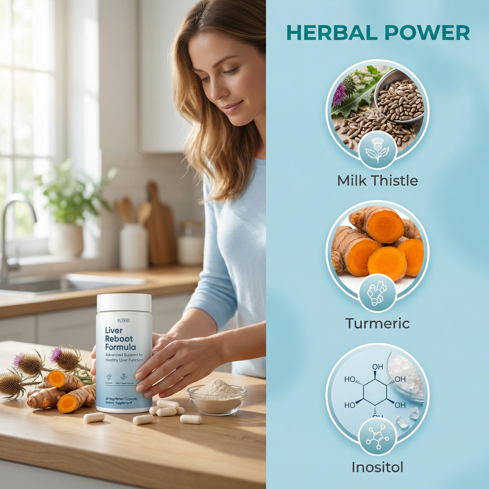 PLYNXE Milk Thistle Supplement with a measuring spoon