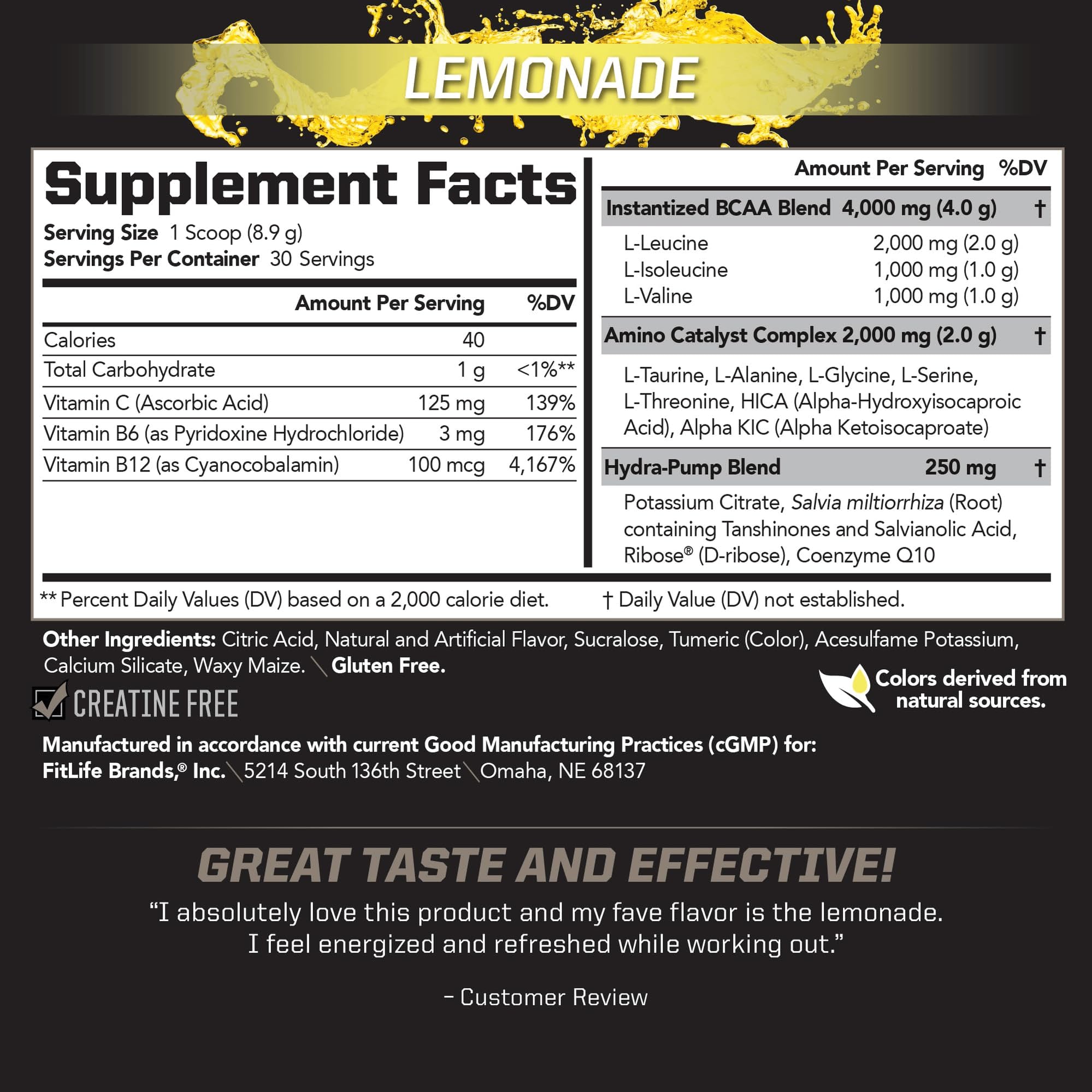 PMD BCAA Powder 261g back view with nutritional information