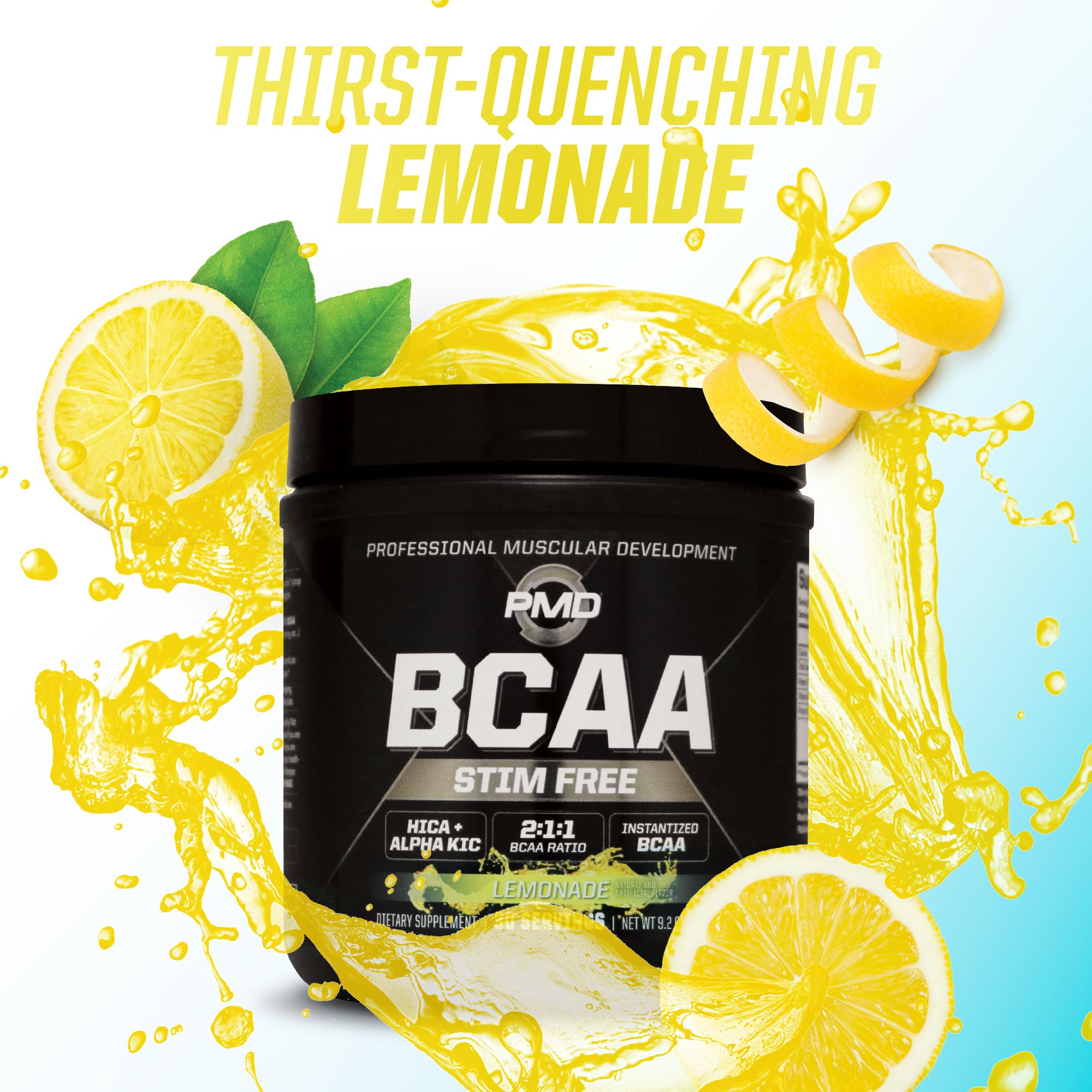 PMD BCAA Powder 261g displayed on a fitness mat