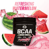 PMD BCAA Powder 261g displayed with workout accessories