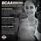 PMD BCAA Powder 261g mixed in a clear shaker bottle