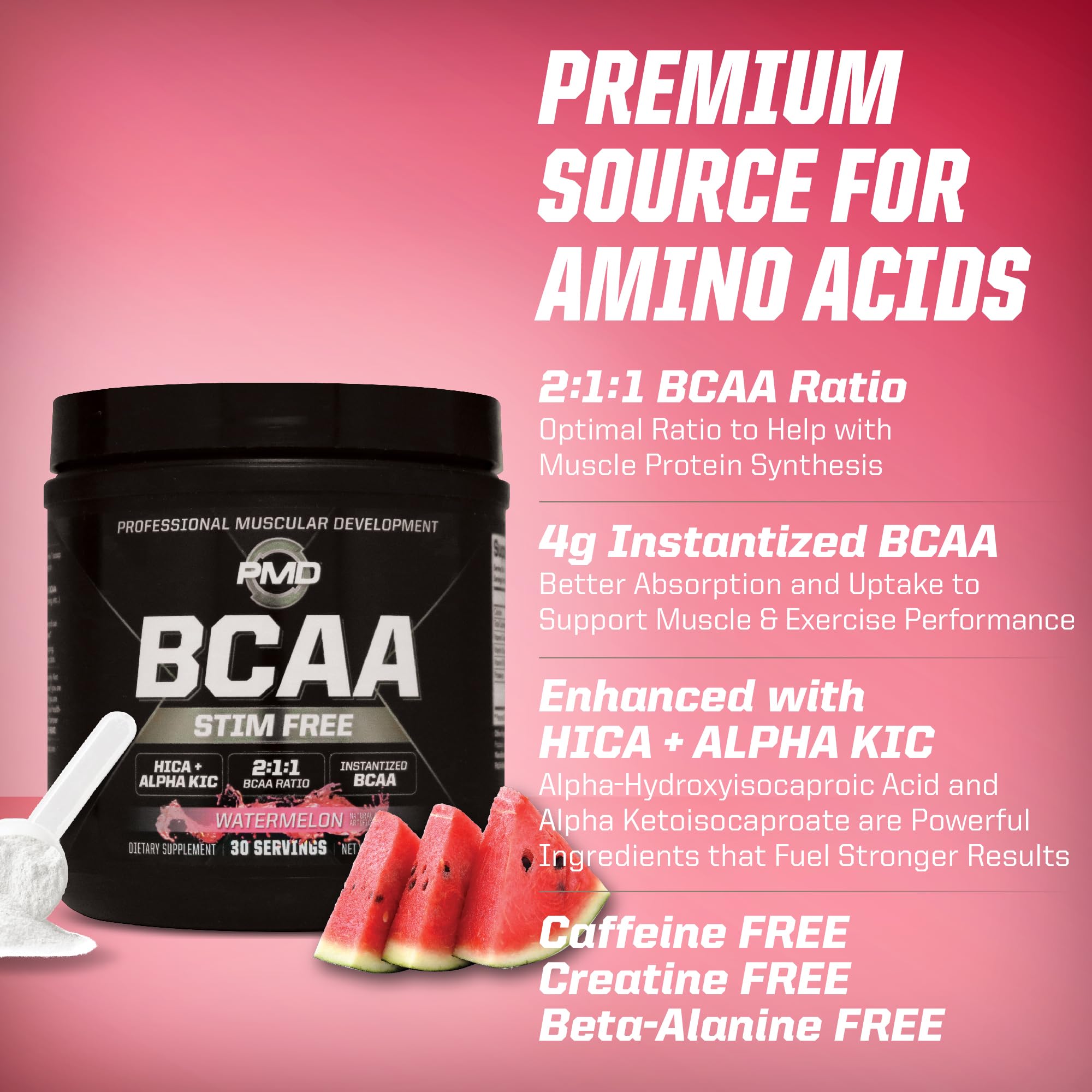 PMD BCAA Powder 261g packaging on a kitchen counter