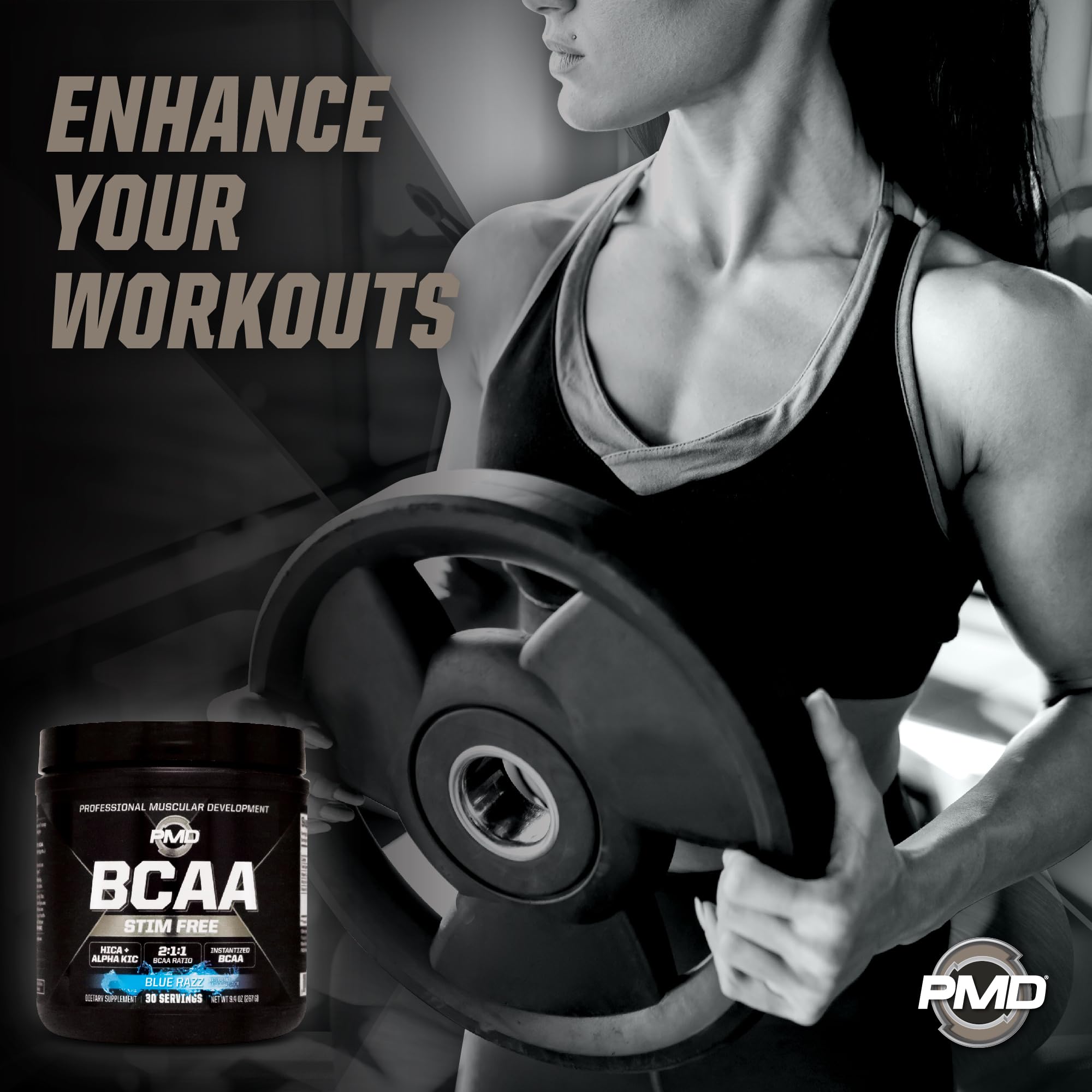 PMD BCAA Powder 267g back view showing ingredients