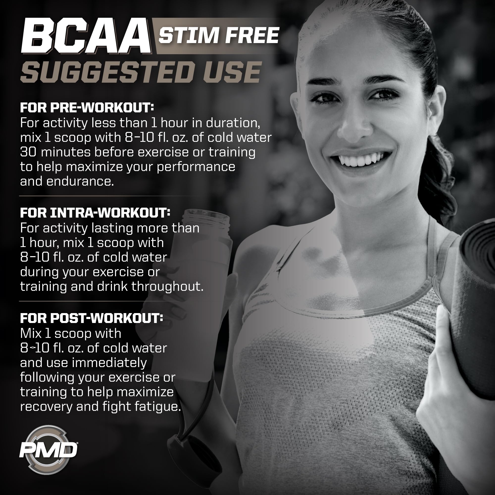 PMD BCAA Powder 267g mixed in a clear glass