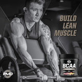 PMD BCAA Powder 285g on a gym bench
