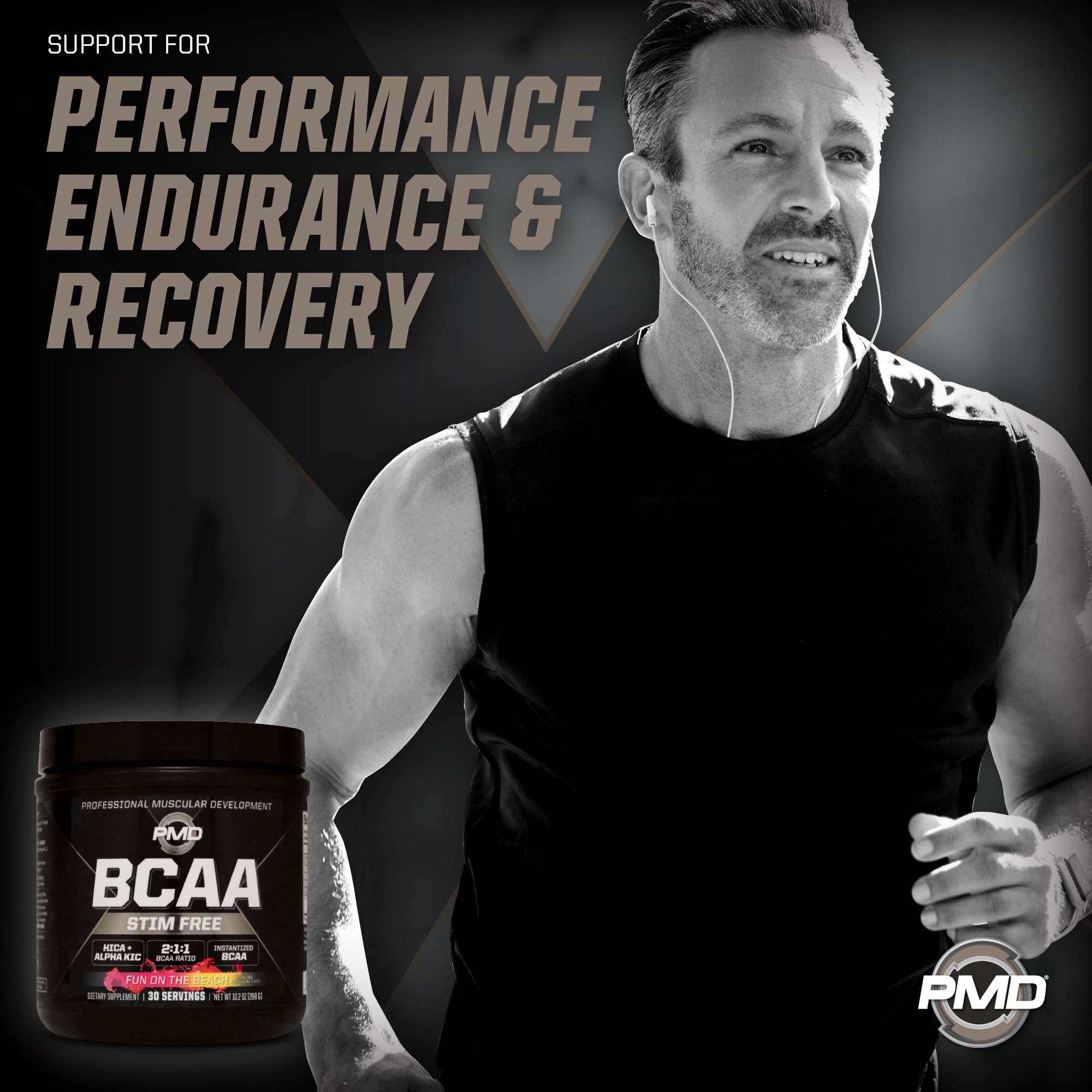 PMD BCAA Powder 340g scoop next to the container