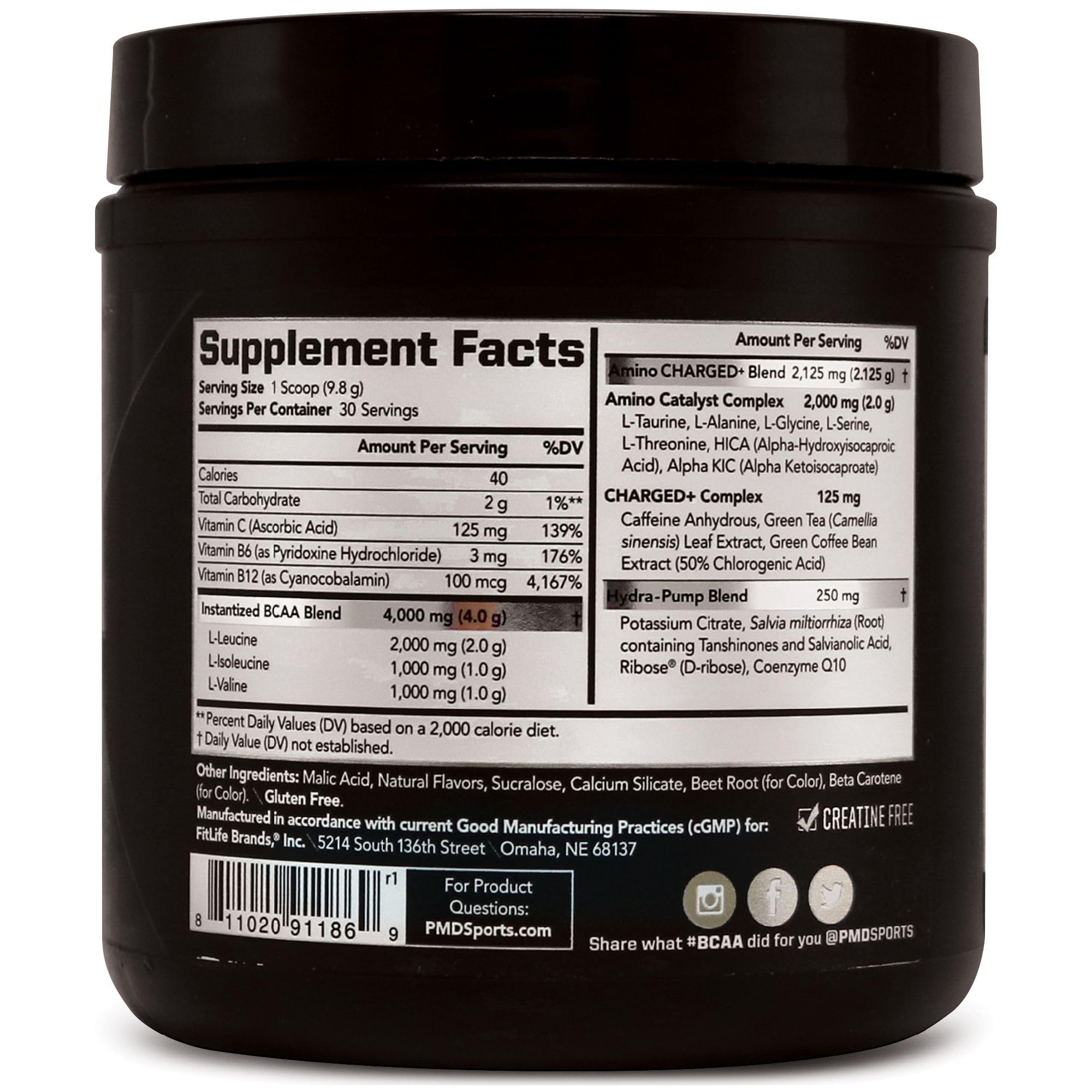 PMD BCAA Powder with a measuring scoop