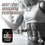 PMD CG5 Creatine Supplement 209g on gym bench