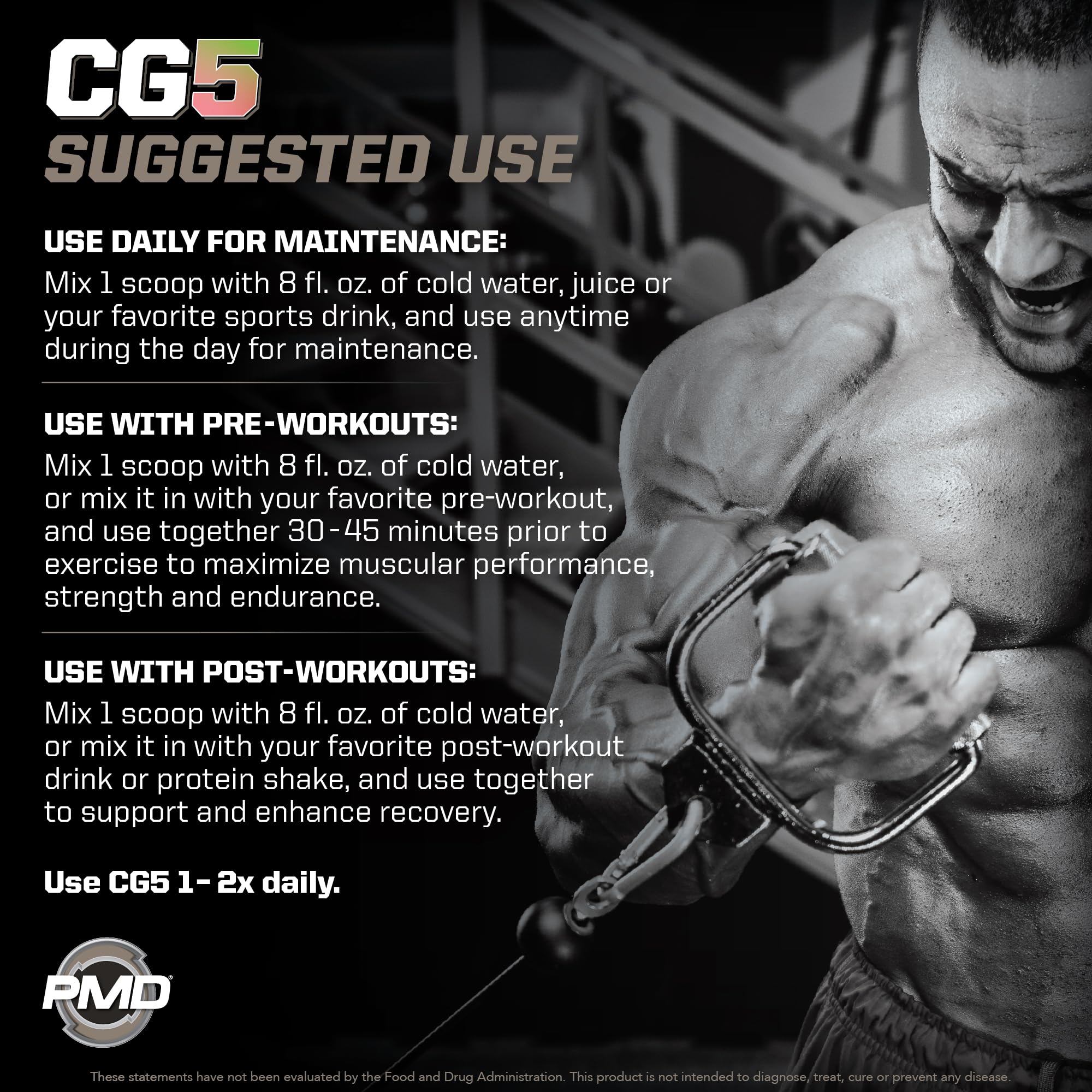PMD CG5 Creatine Supplement showing ingredients list