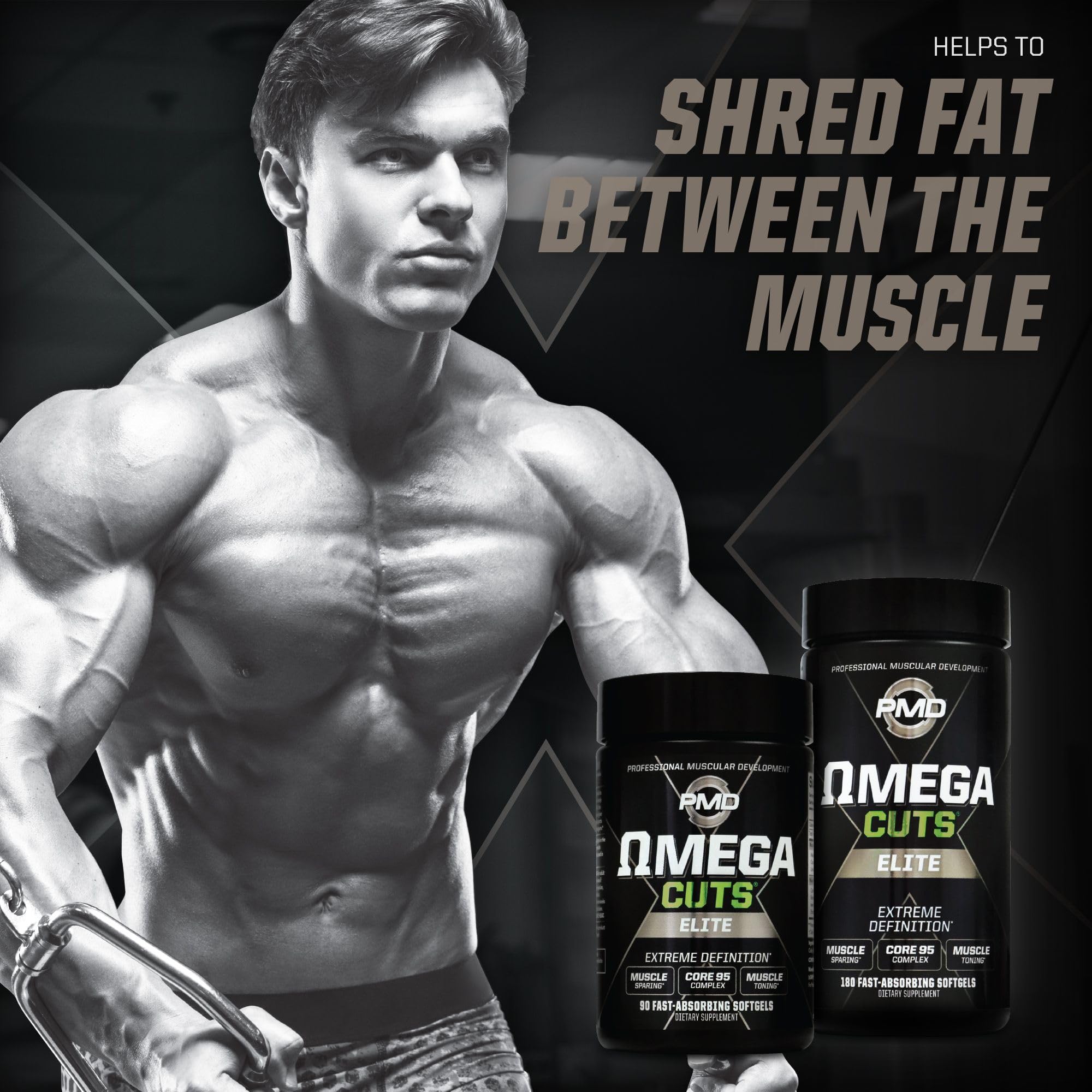 PMD Omega Cuts Elite CLA Softgels back view with ingredient list