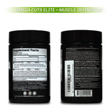 PMD Omega Cuts Elite CLA Softgels displayed with workout equipment