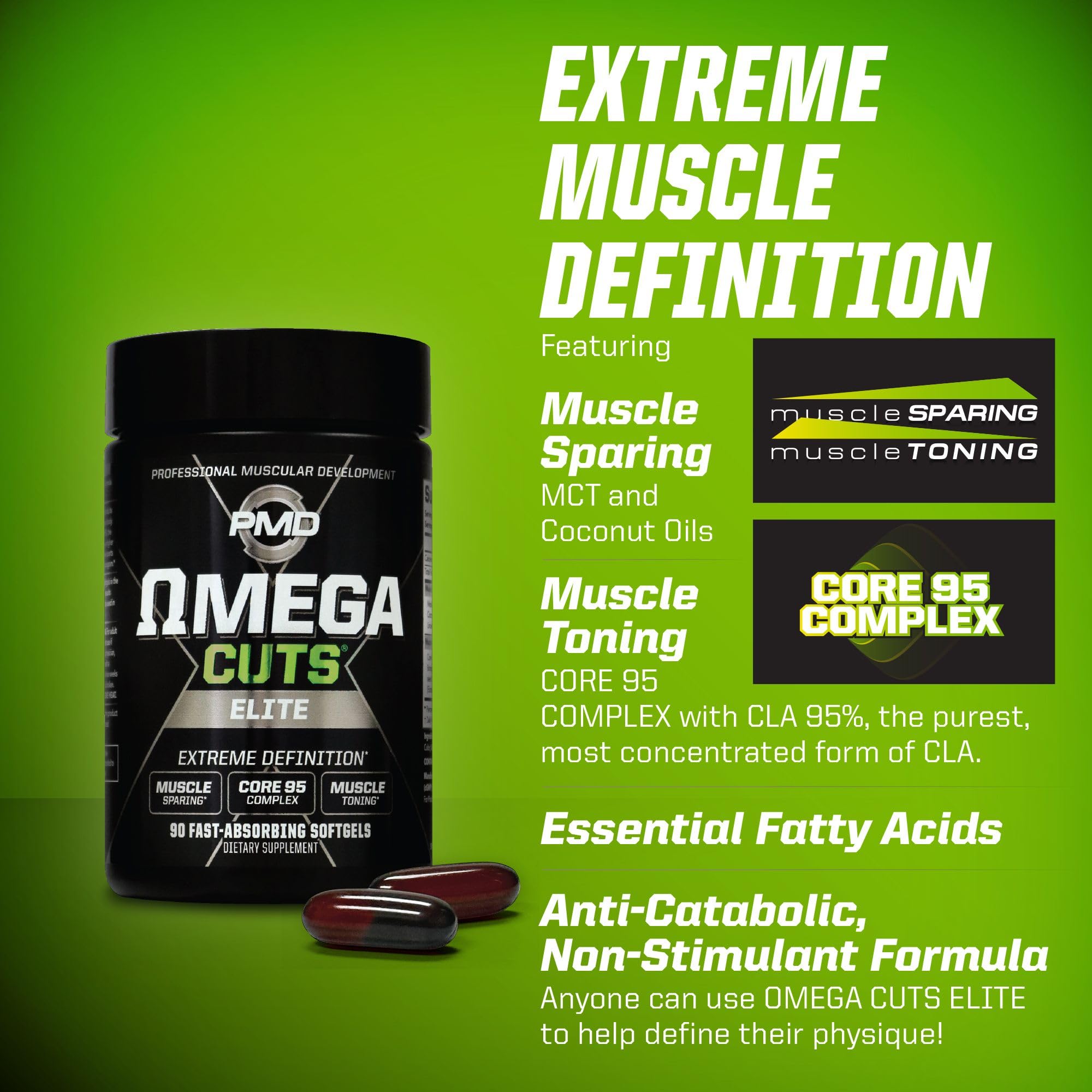 PMD Omega Cuts Elite CLA Softgels with measuring tape