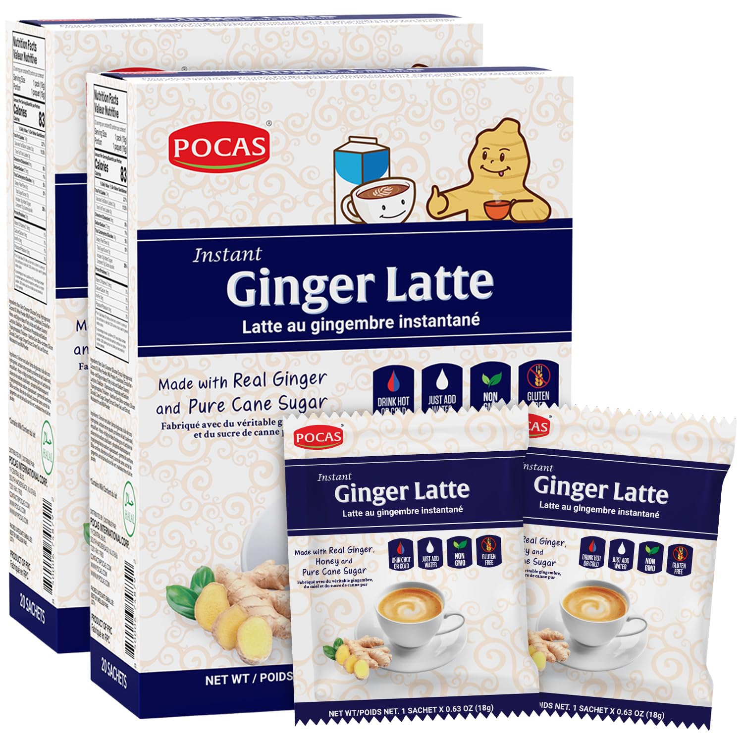 Pocas Ginger Latte packet front view with branding