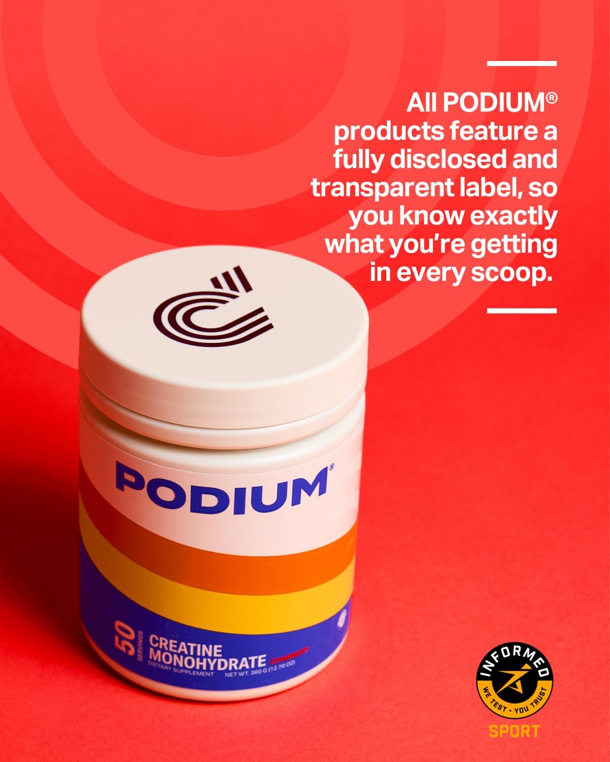 Podium Nutrition Creatine Monohydrate Pink Lemonade scoop