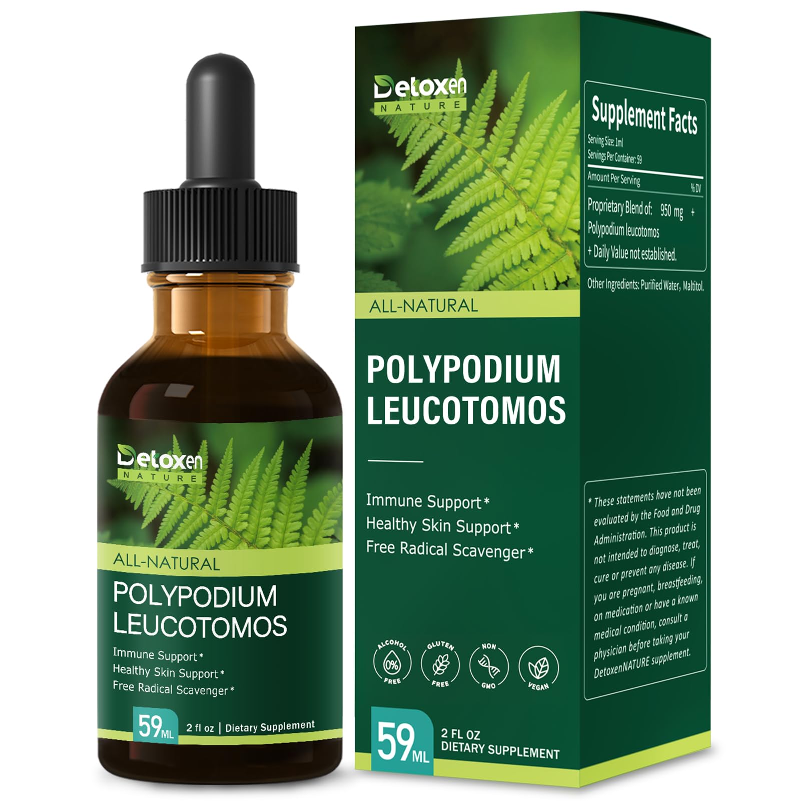 Polypodium Leucotomos organic drops front view