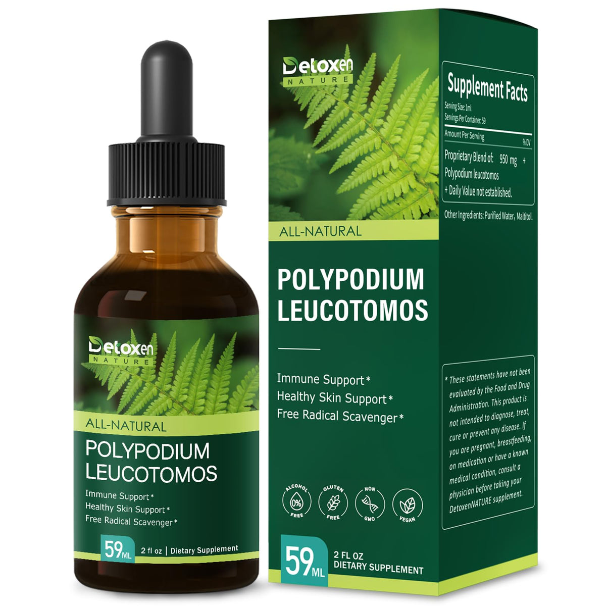 Polypodium Leucotomos organic drops front view