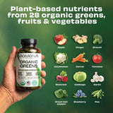 Pomona Wellness Organic Greens Powder Supplement tablet with fresh vegetables
