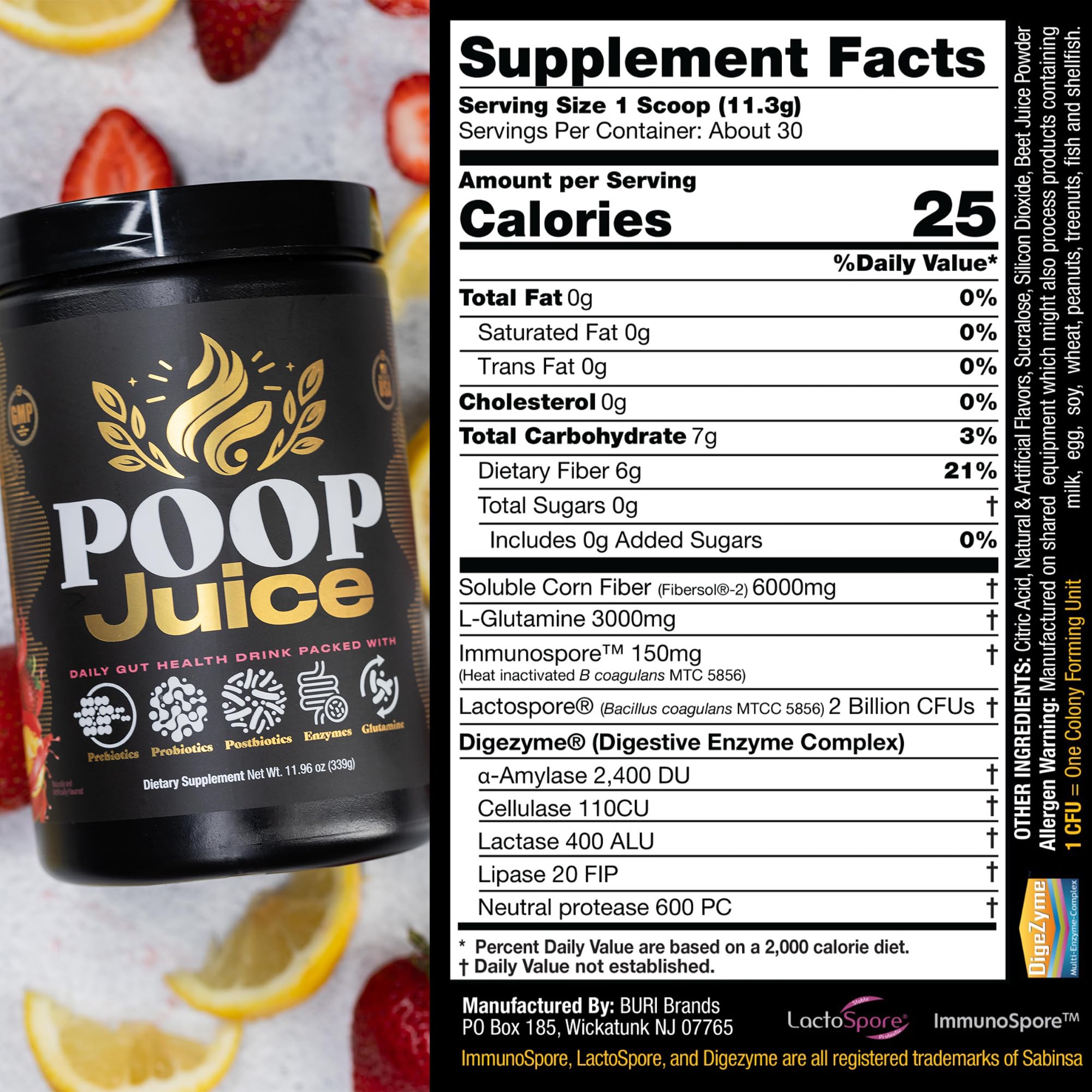 Poop Juice 5-in-1 a daily routine Supplement nutritional information