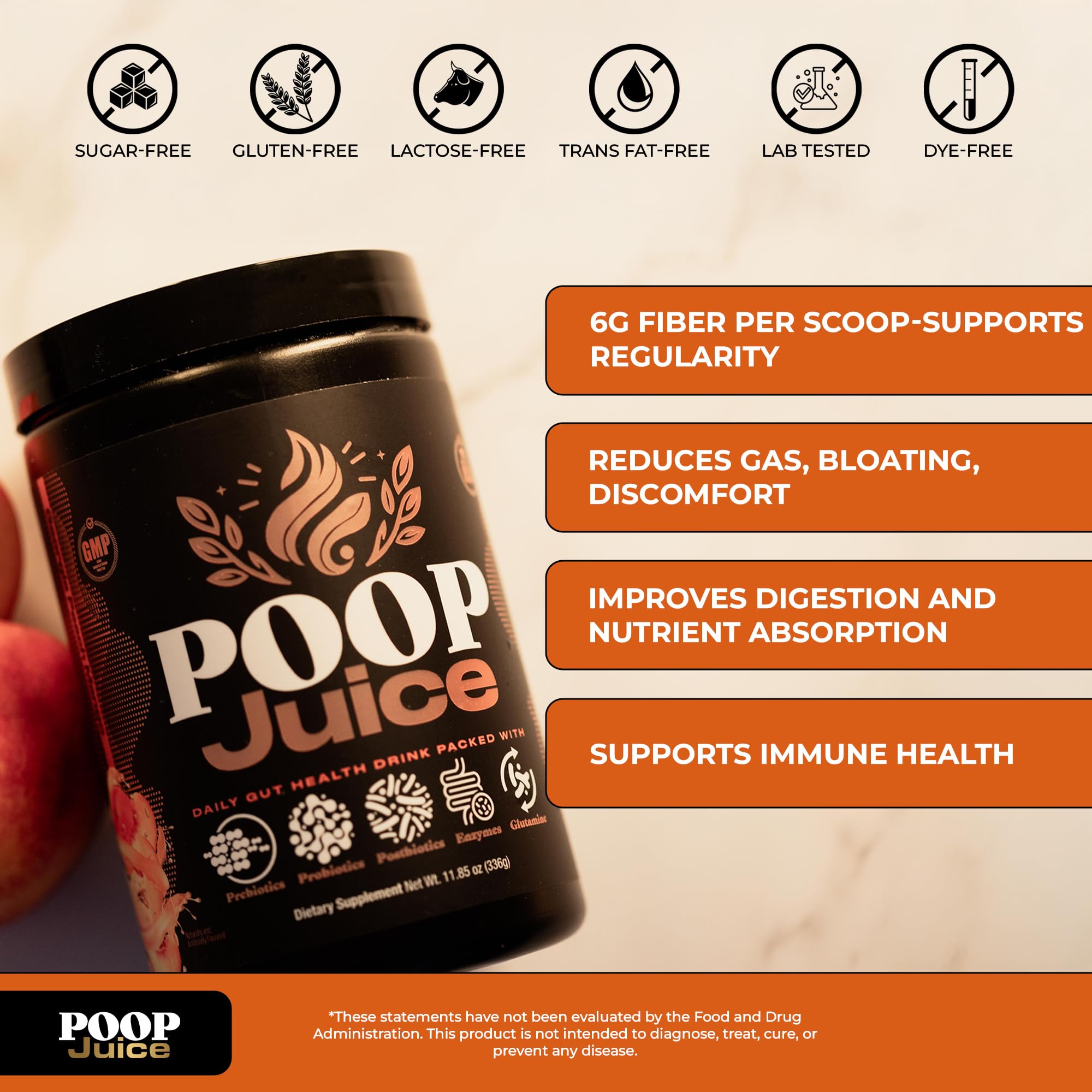 Poop Juice Prebiotic Supplement mixed in a glass of water