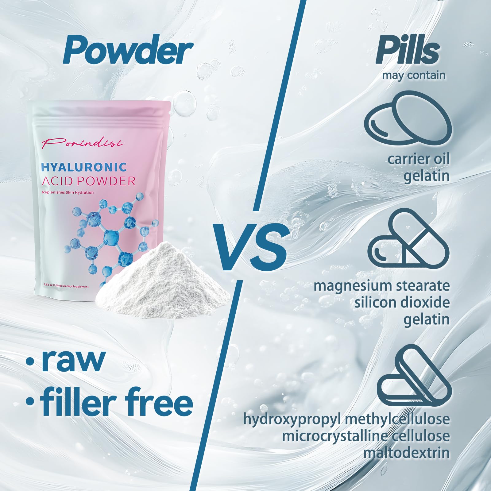 Porindisi Hyaluronic Acid Powder scoop with powder