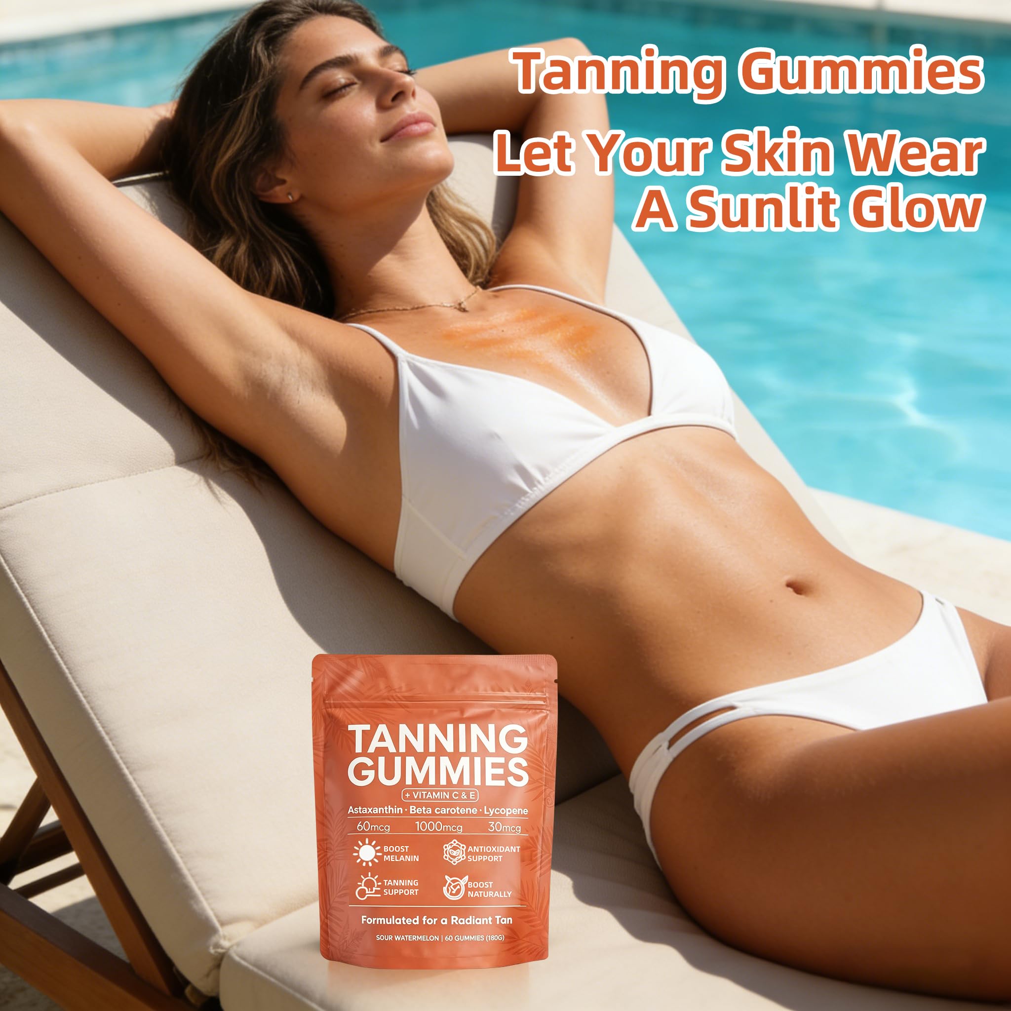 POSOJPIP Skin Tanning Gummies back view with ingredient list