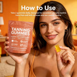 POSOJPIP Skin Tanning Gummies packaging with lifestyle setting