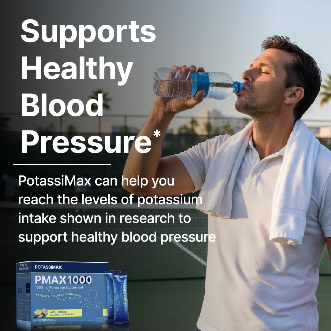PotassiMax PMAX1000 potassium supplement sachets on a kitchen counter