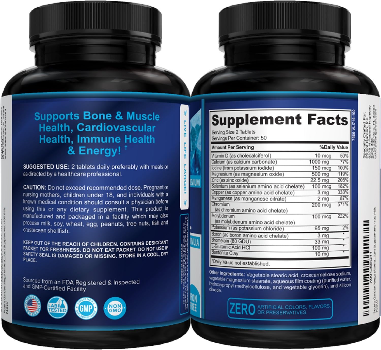 Potent Garden Mega Minerals Multimineral Supplement capsules on a table