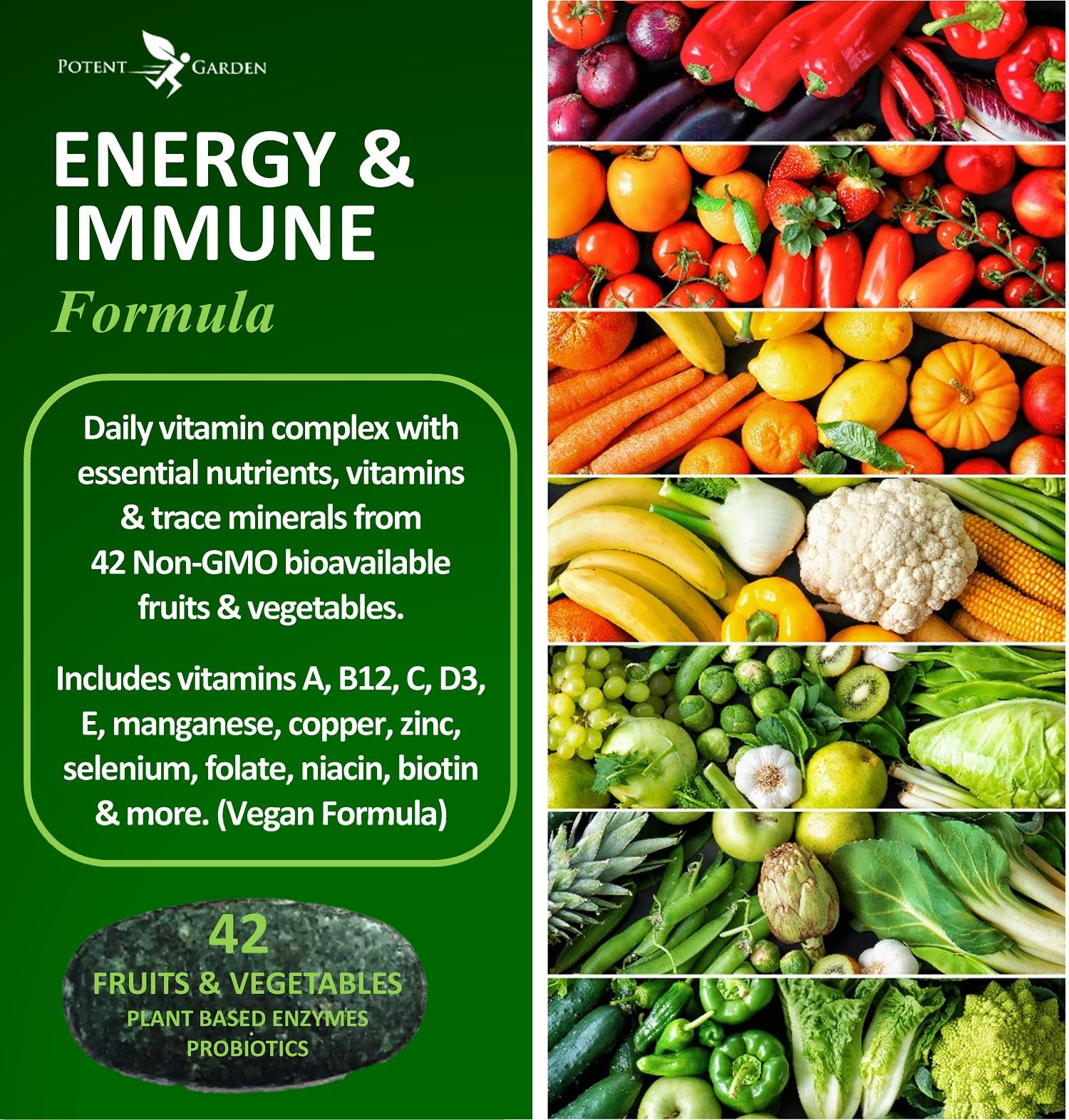 Potent Garden Multivitamins side view showing tablet size