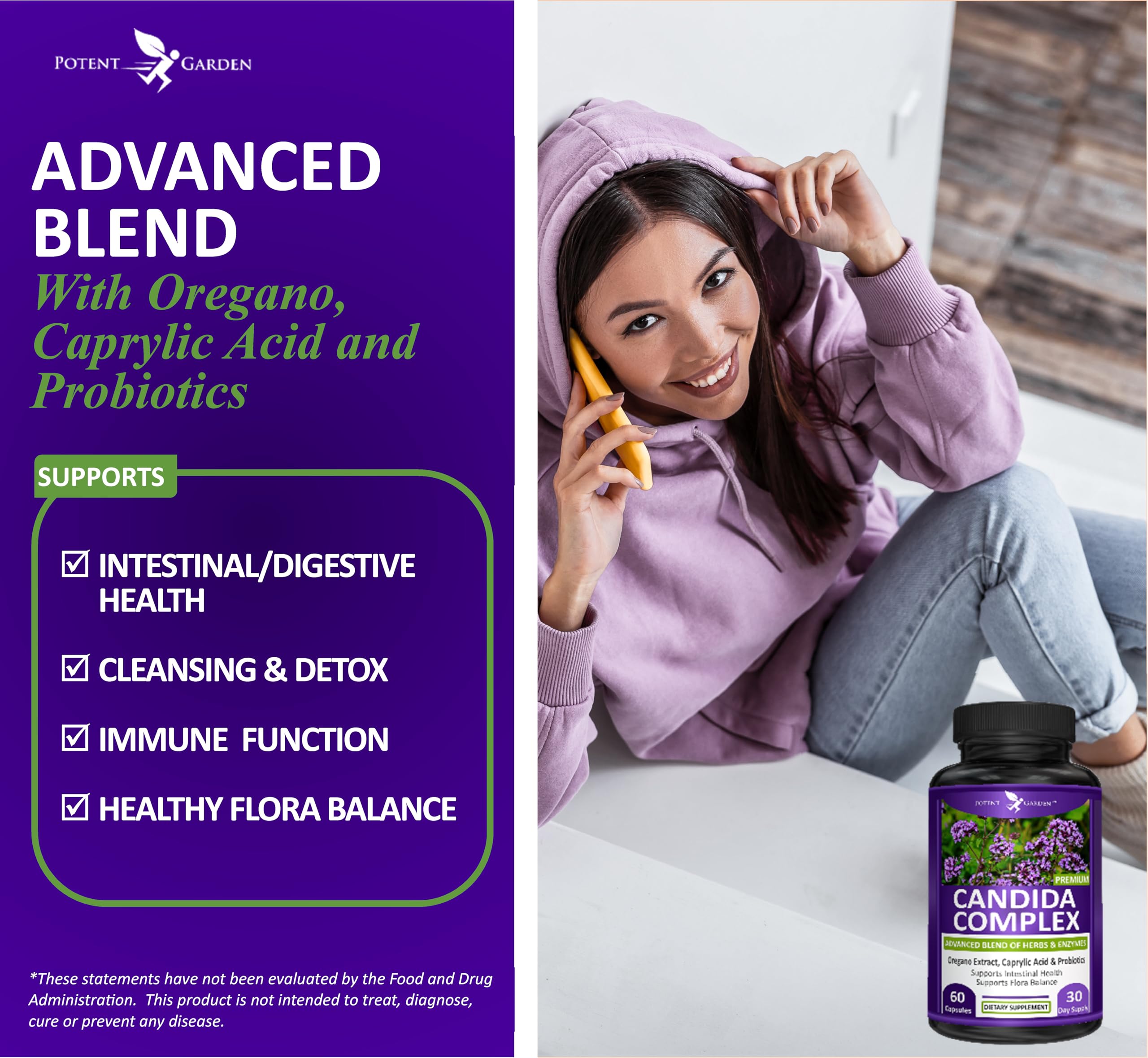 Potent Garden Oregano Supplement bottle with cap