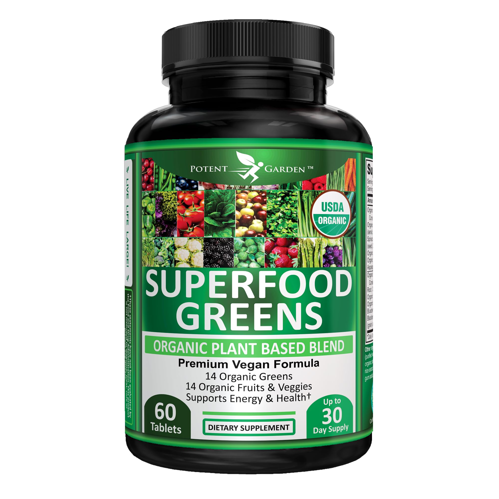 Potent Garden Super Greens Capsules front view with packaging