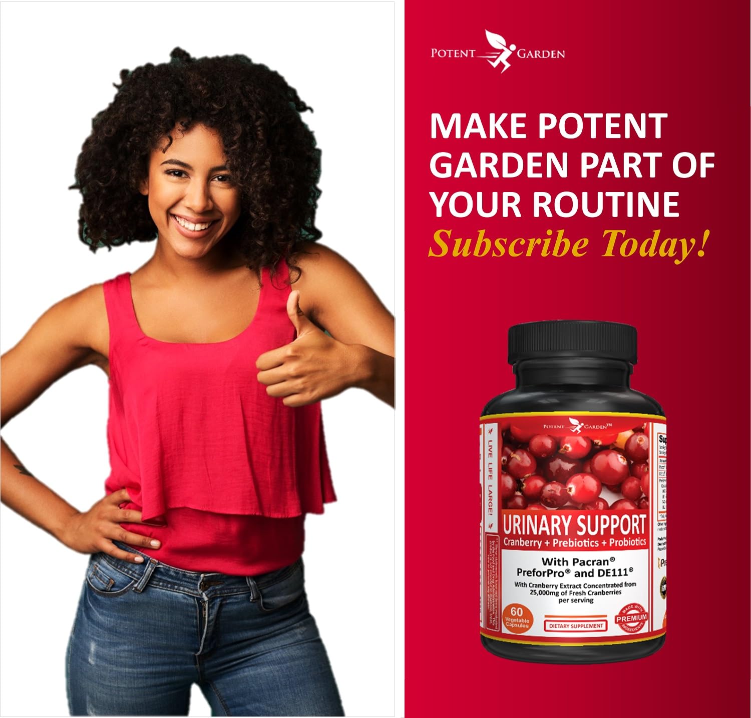Potent Garden Urinary Support Cranberry Capsules 500mg with measuring spoon