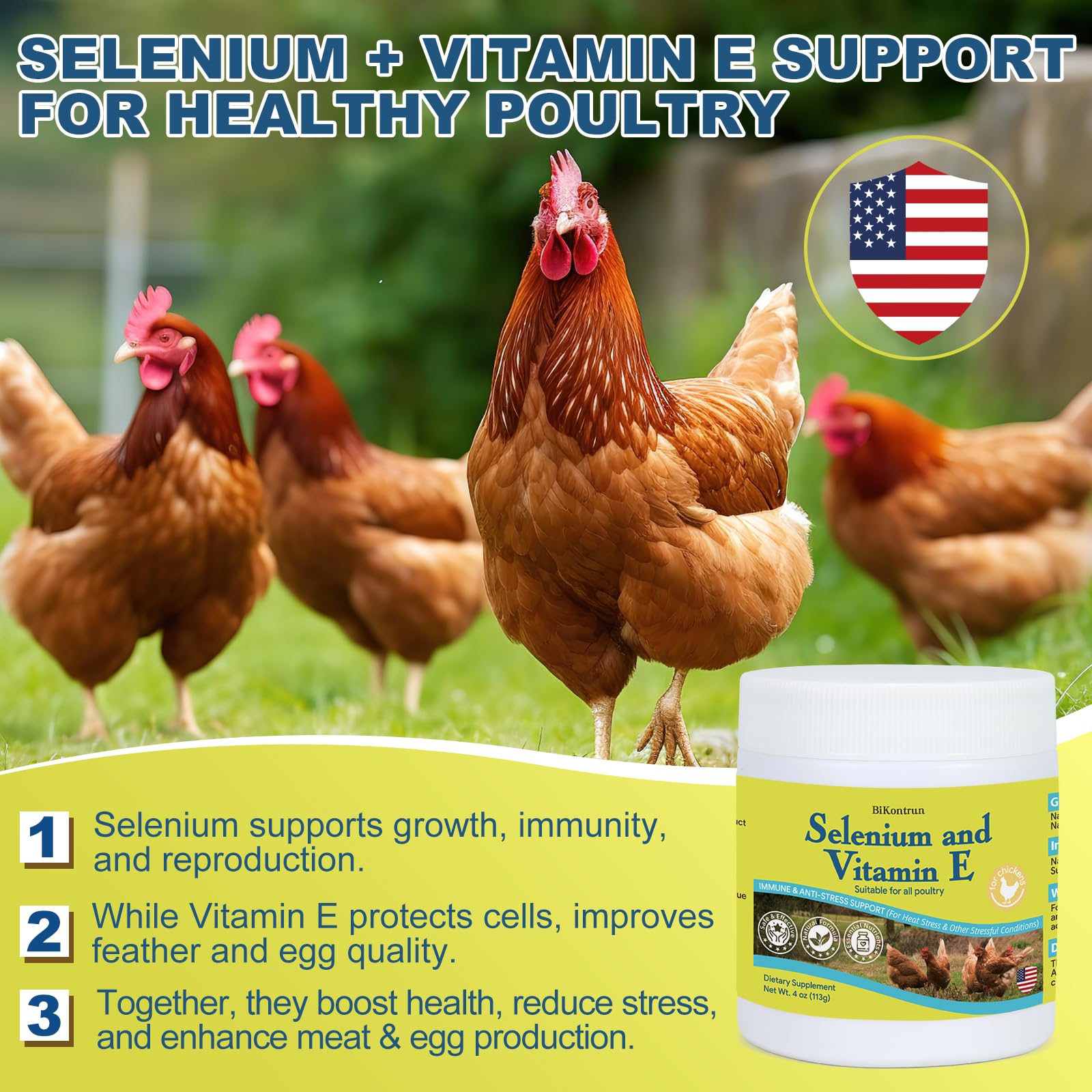 Poultry feed mixed with BiKontrun Vitamin E & Selenium Supplement