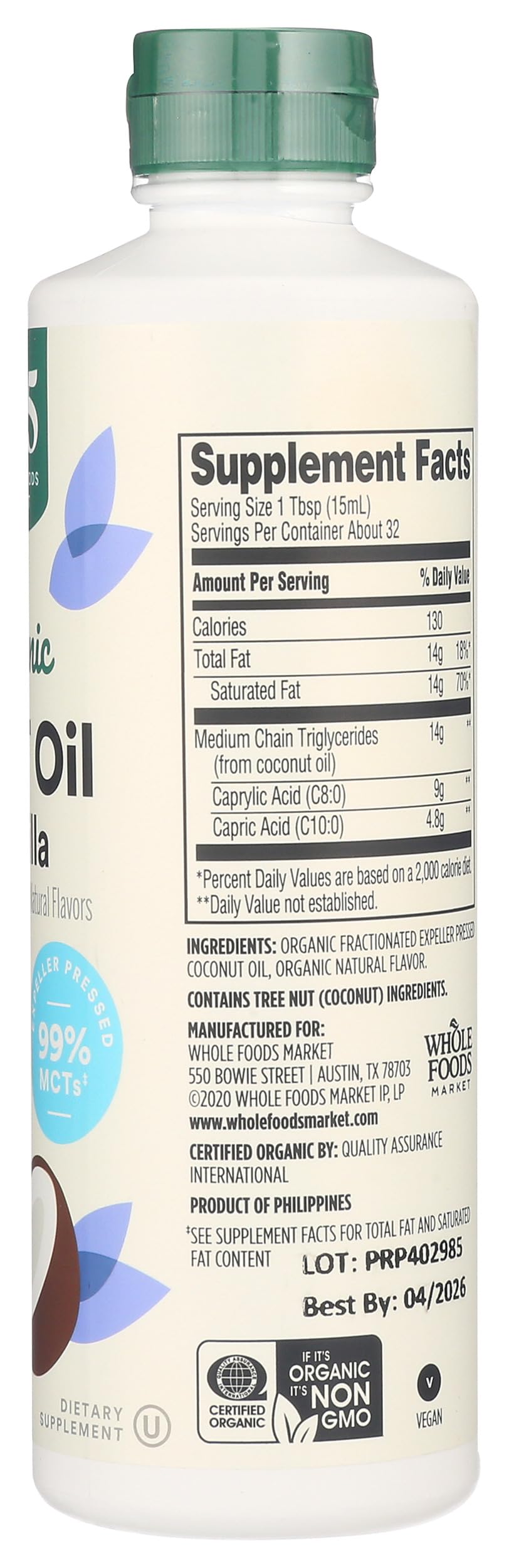 Pouring 365 by Whole Foods Market MCT Oil into a smoothie