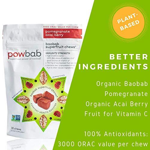 powbab Baobab Chews with acai and pomegranate ingredients