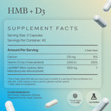 Powders HMB + D3 Supplement bottle on a kitchen counter