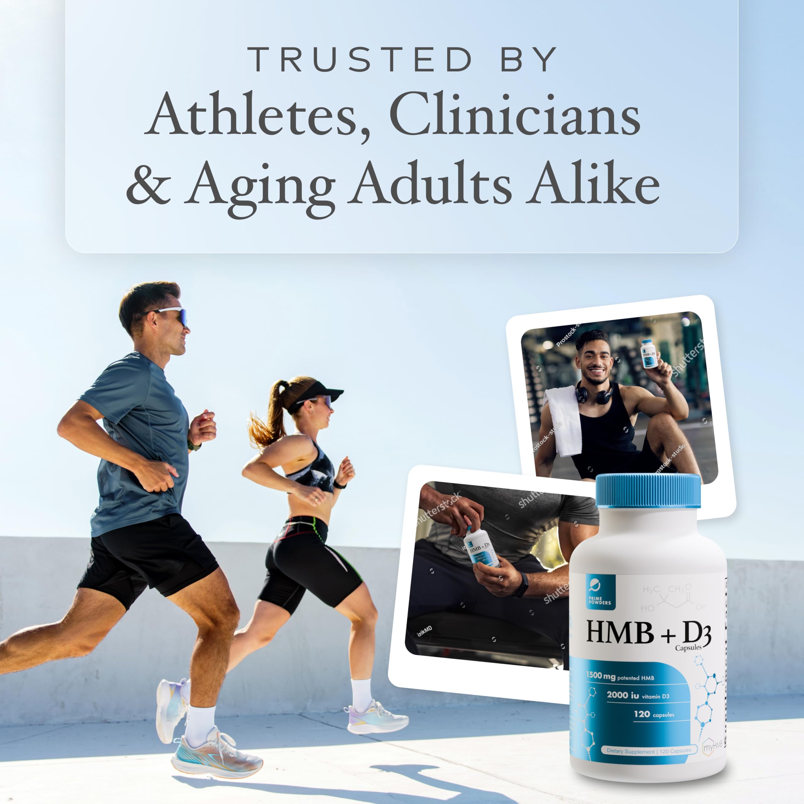 Powders HMB + D3 Supplement capsules in a hand