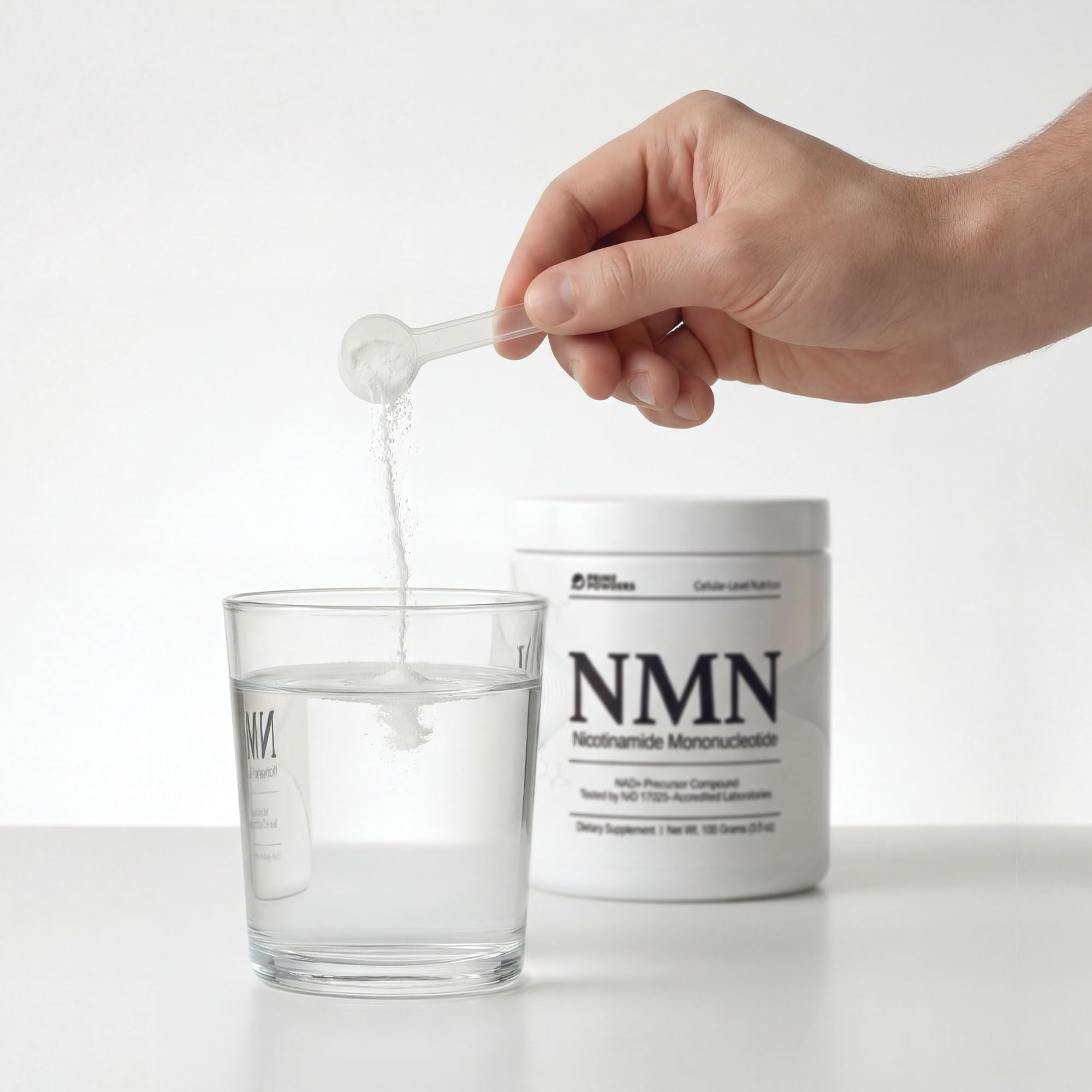 Powders NMN Sublingual Powder on a wooden table