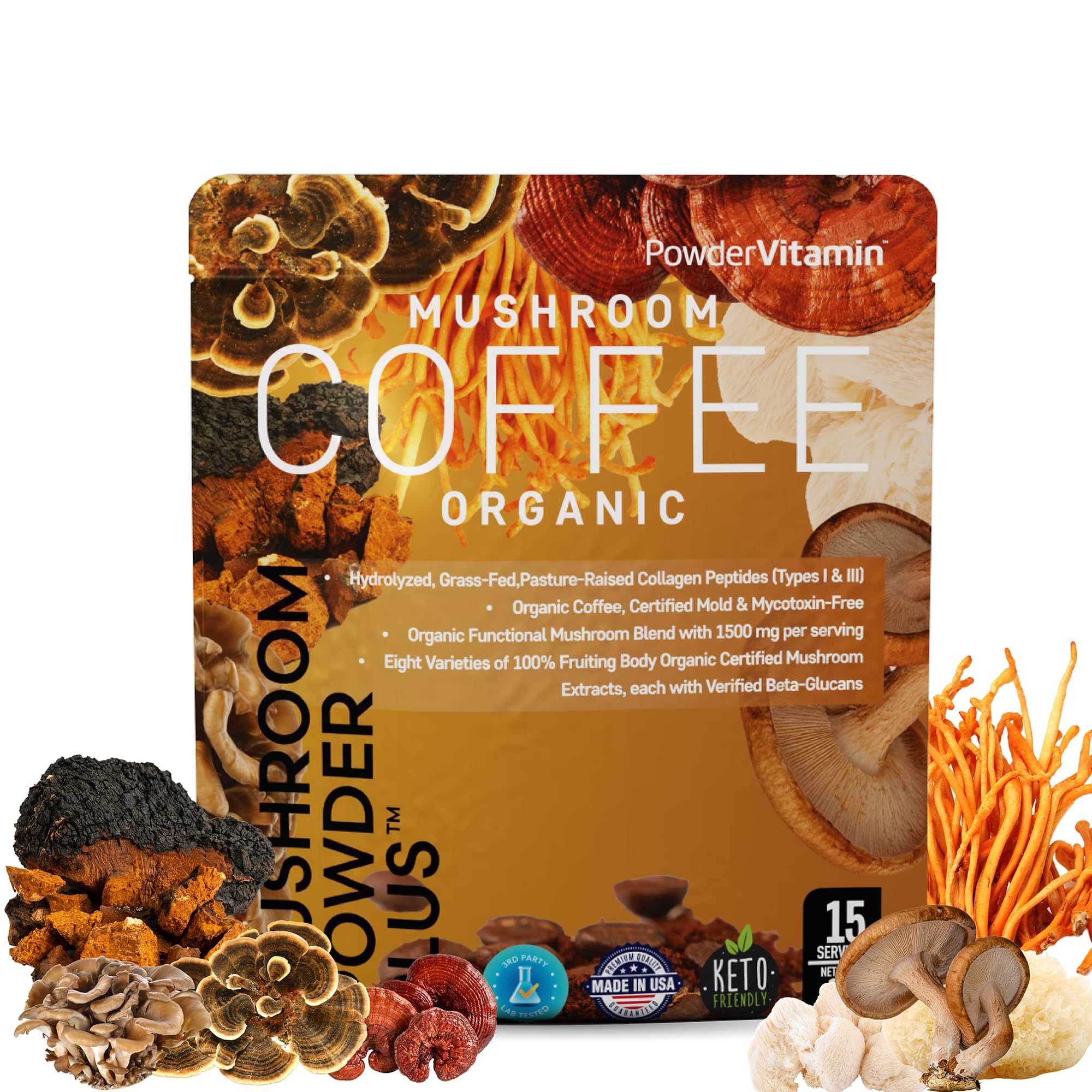 PowderVitamin Mushroom Powder Plus Organic Coffee front view