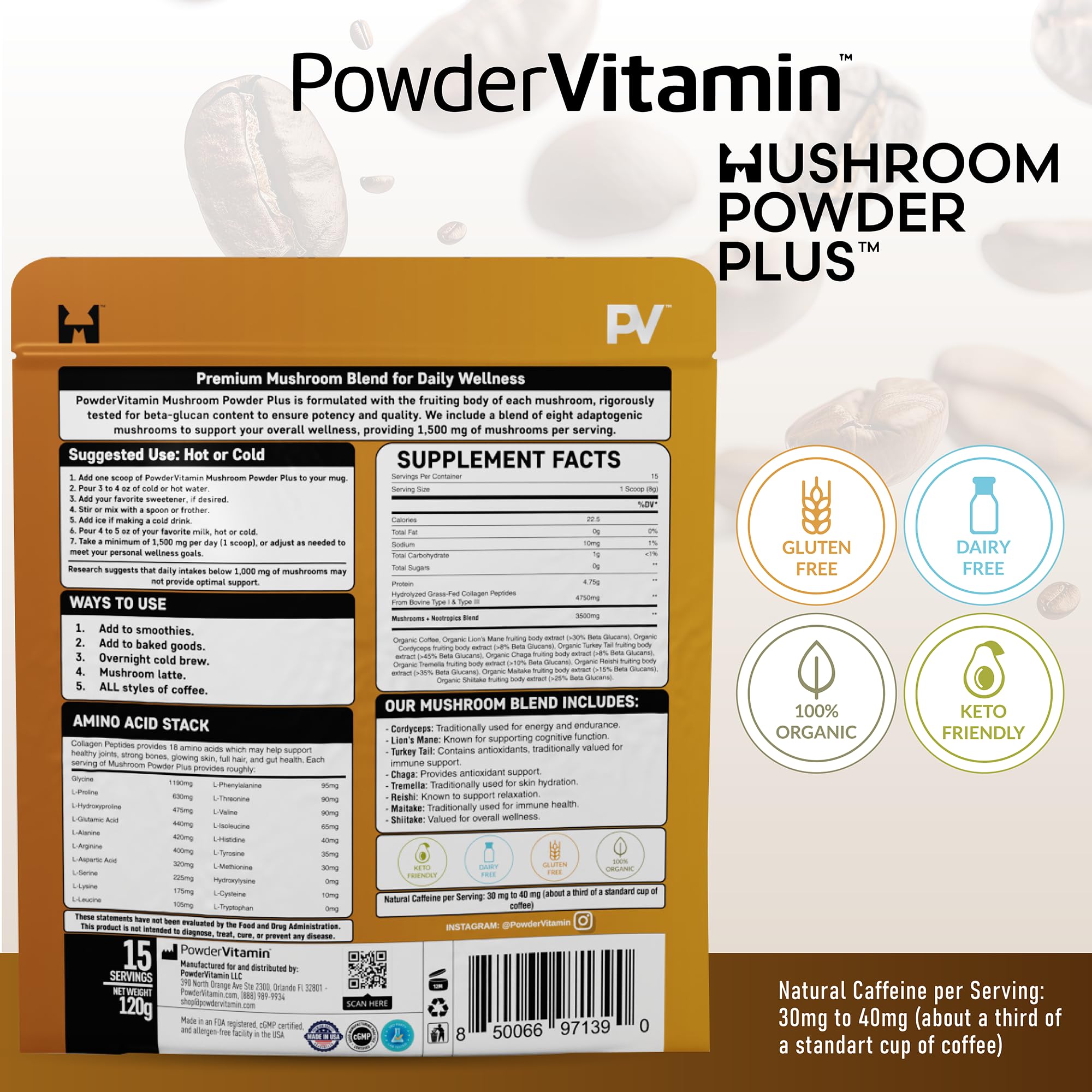 PowderVitamin Mushroom Powder Plus Organic Coffee preparation