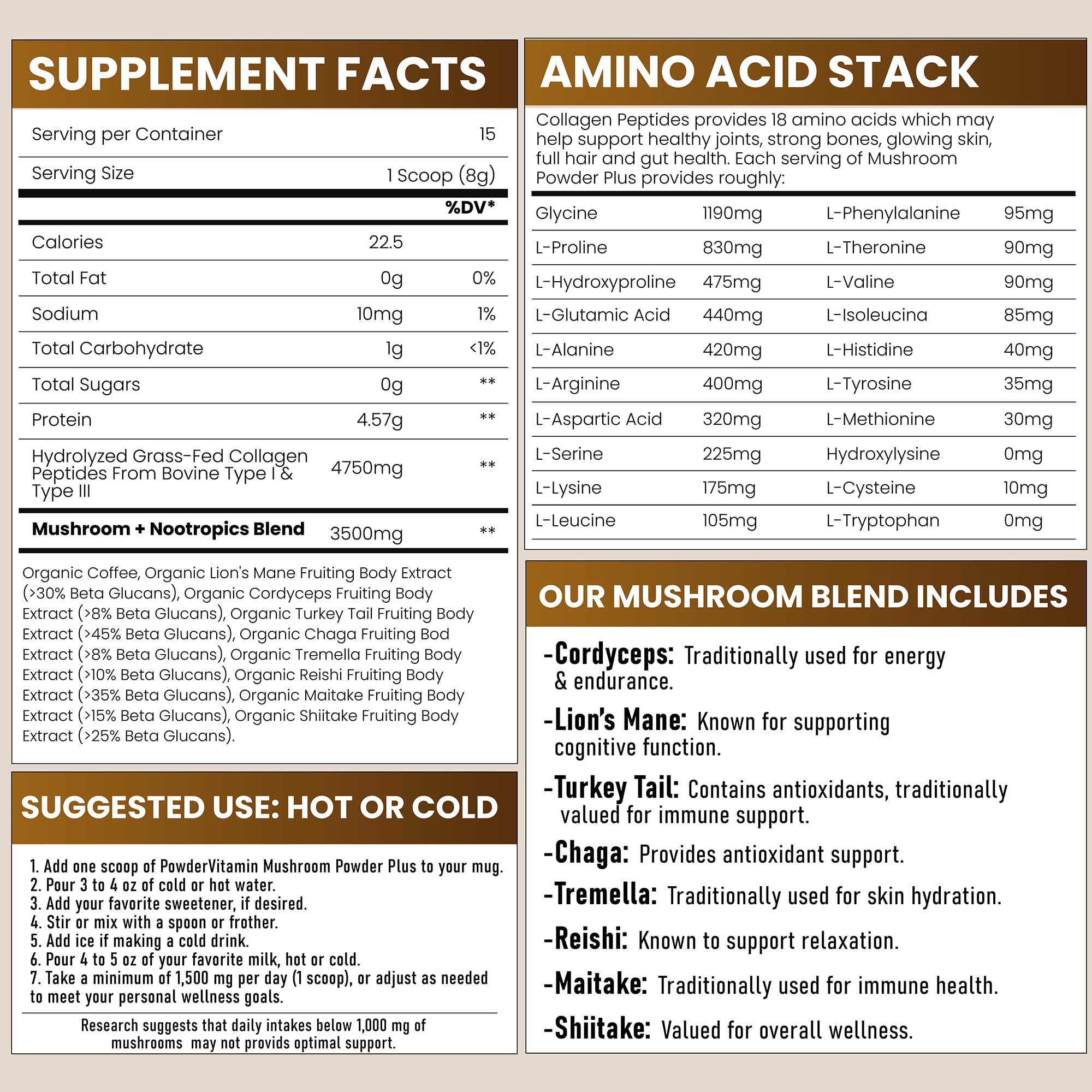 PowderVitamin Mushroom Powder Plus Organic Coffee serving suggestion