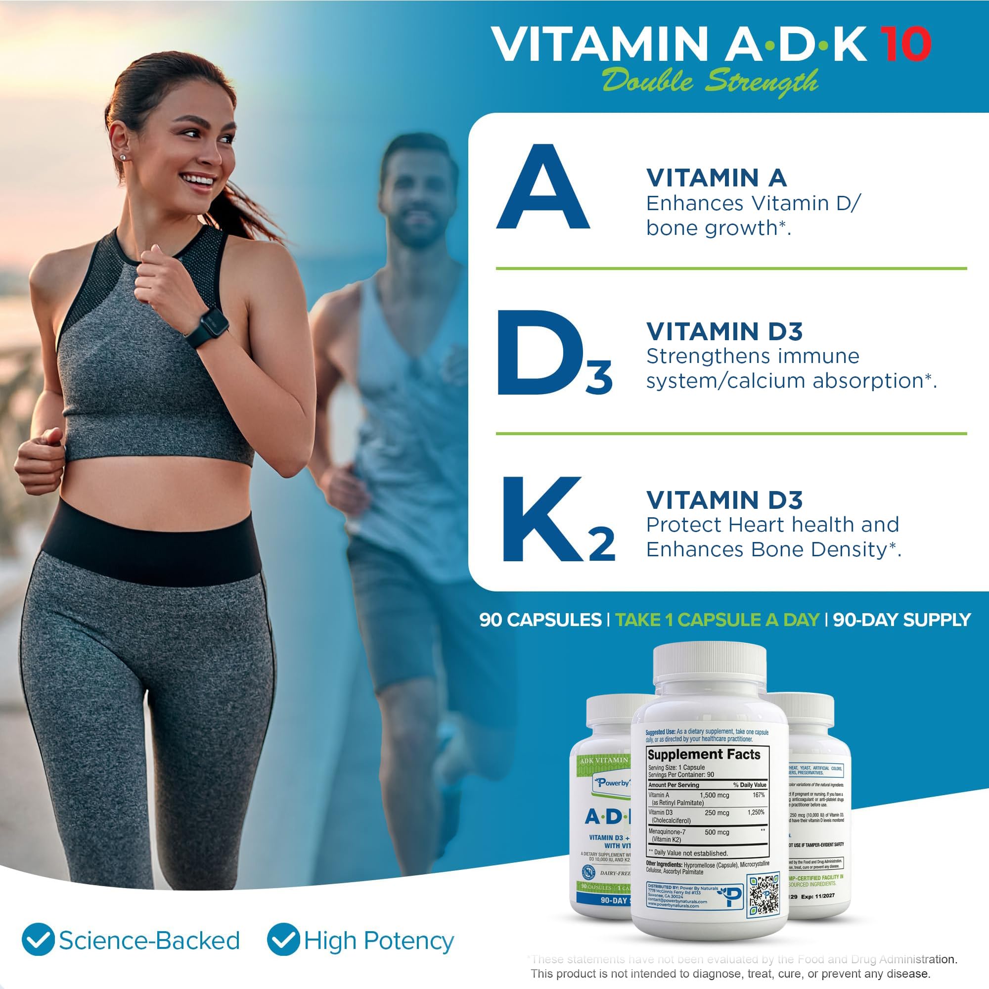 Power By Naturals ADK 10 supplement bottle side view