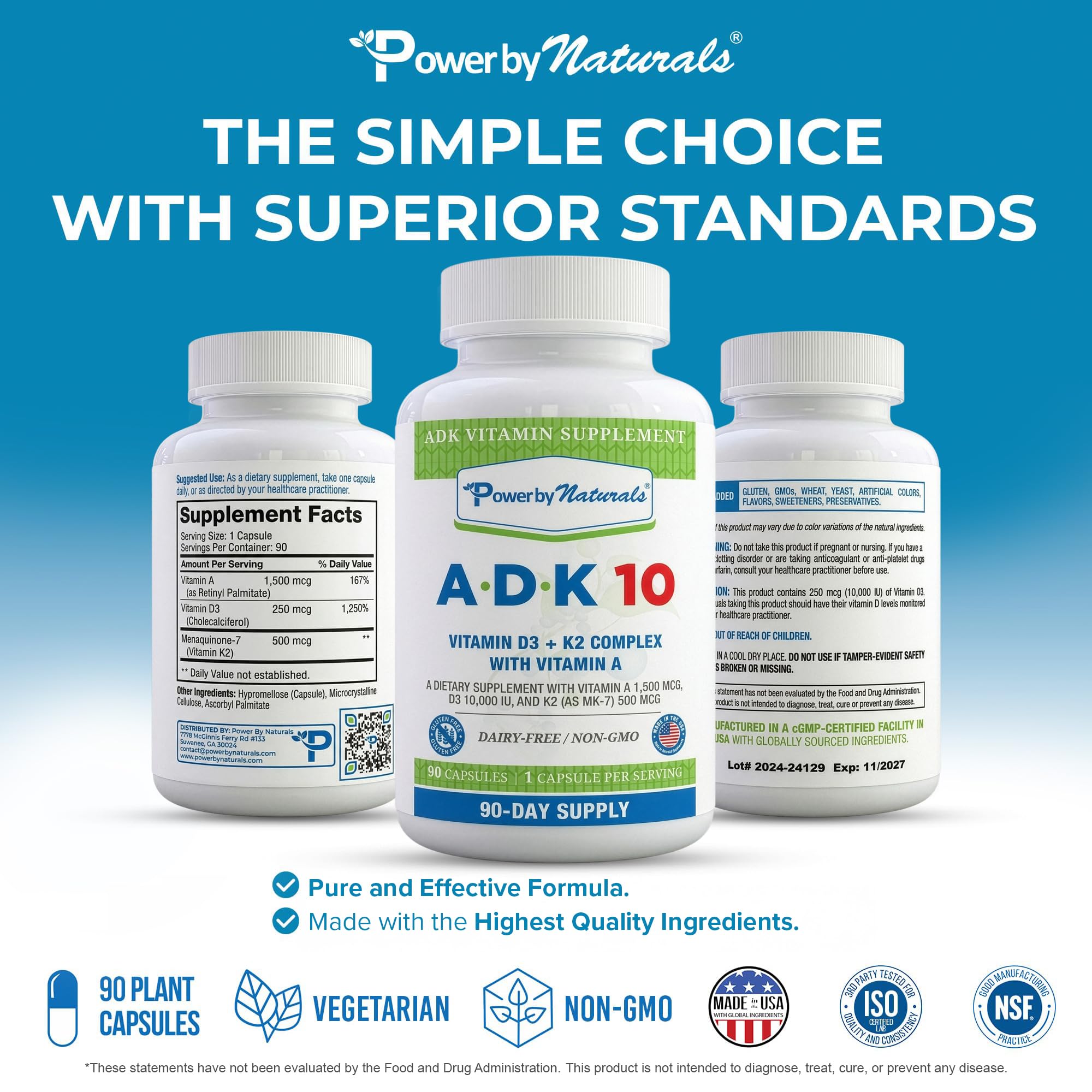 Power By Naturals ADK 10 supplement bottle with a measuring spoon