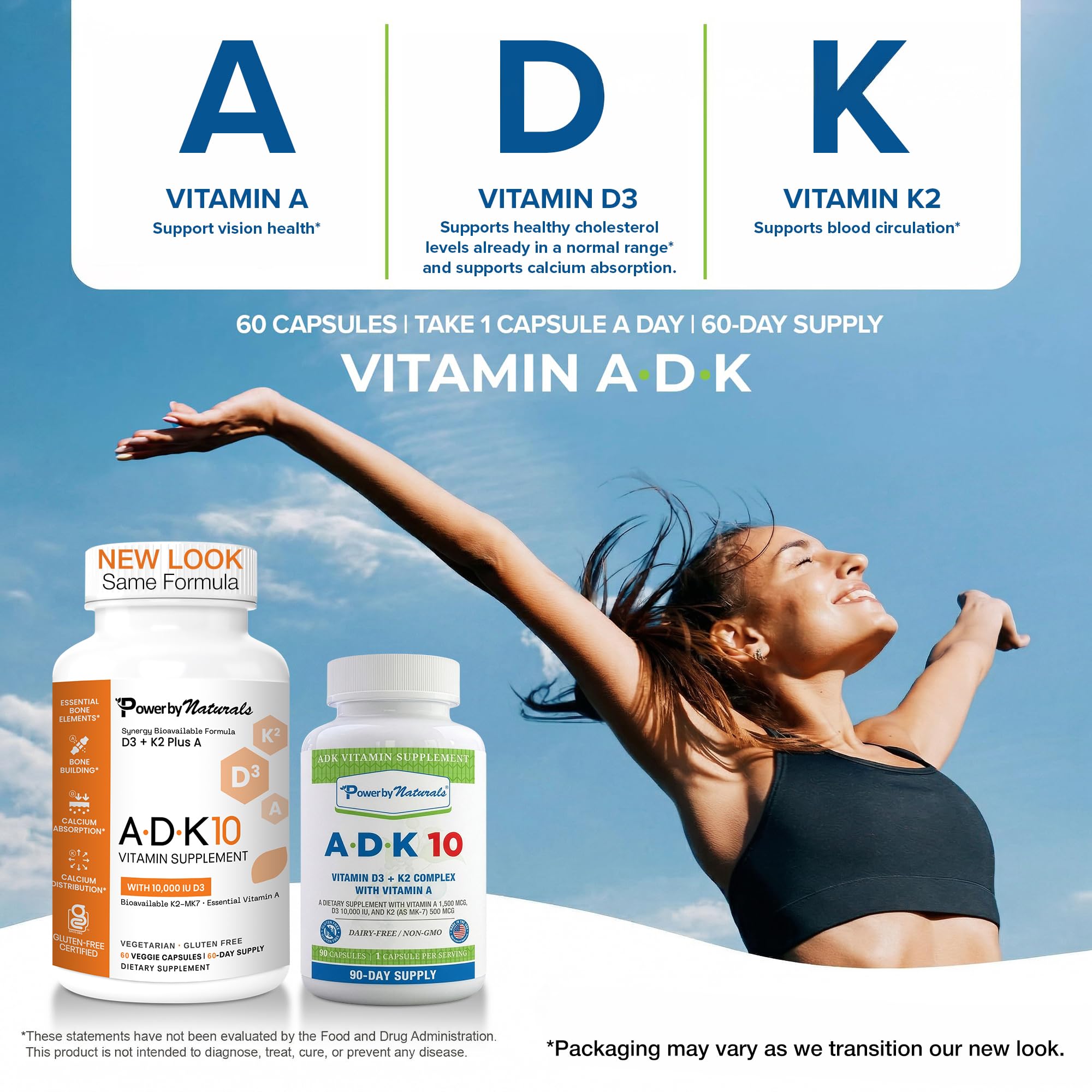 Power By Naturals ADK 10 supplement capsules close-up