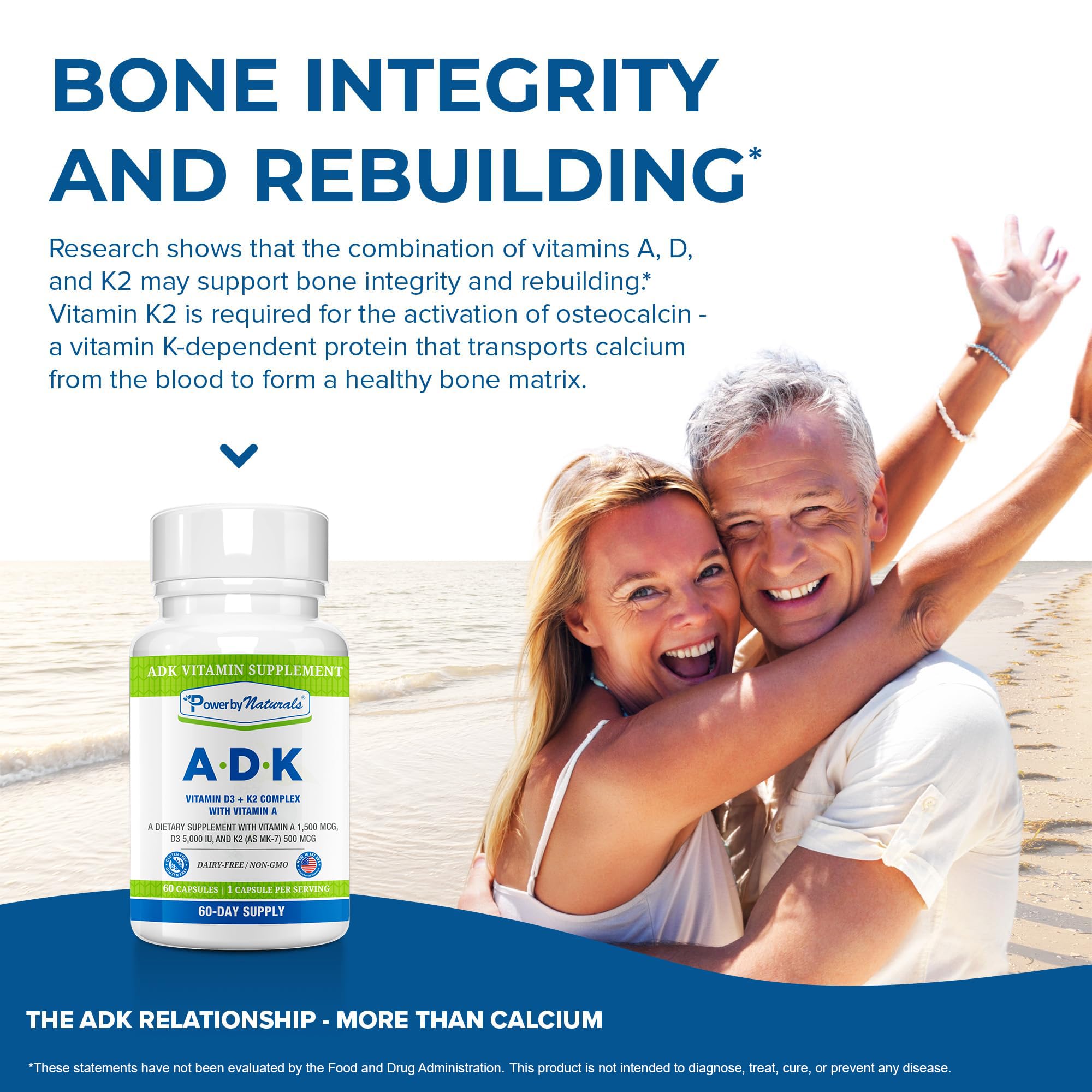 Power By Naturals ADK Supplement back view with dosage information