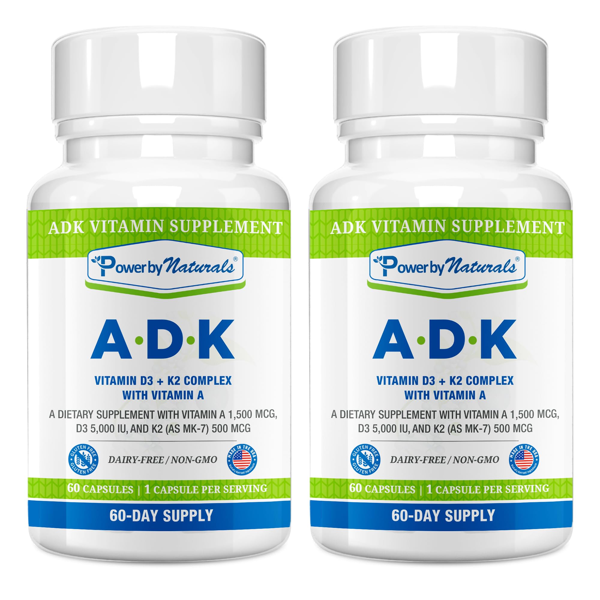 Power By Naturals ADK Supplement front view with 120 capsules