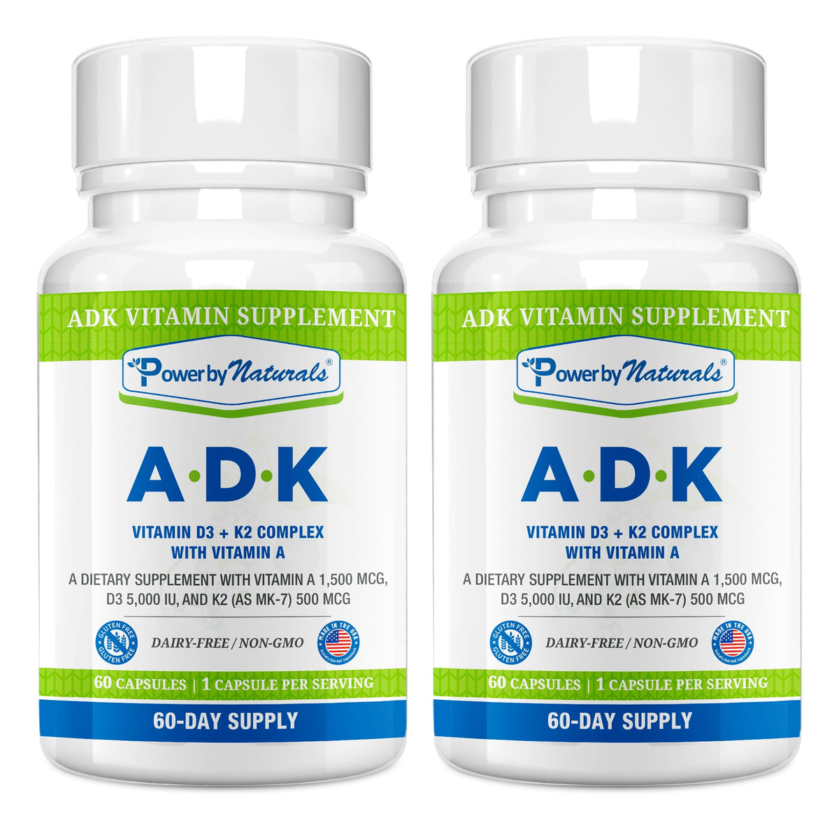 Power By Naturals ADK Supplement front view with 120 capsules