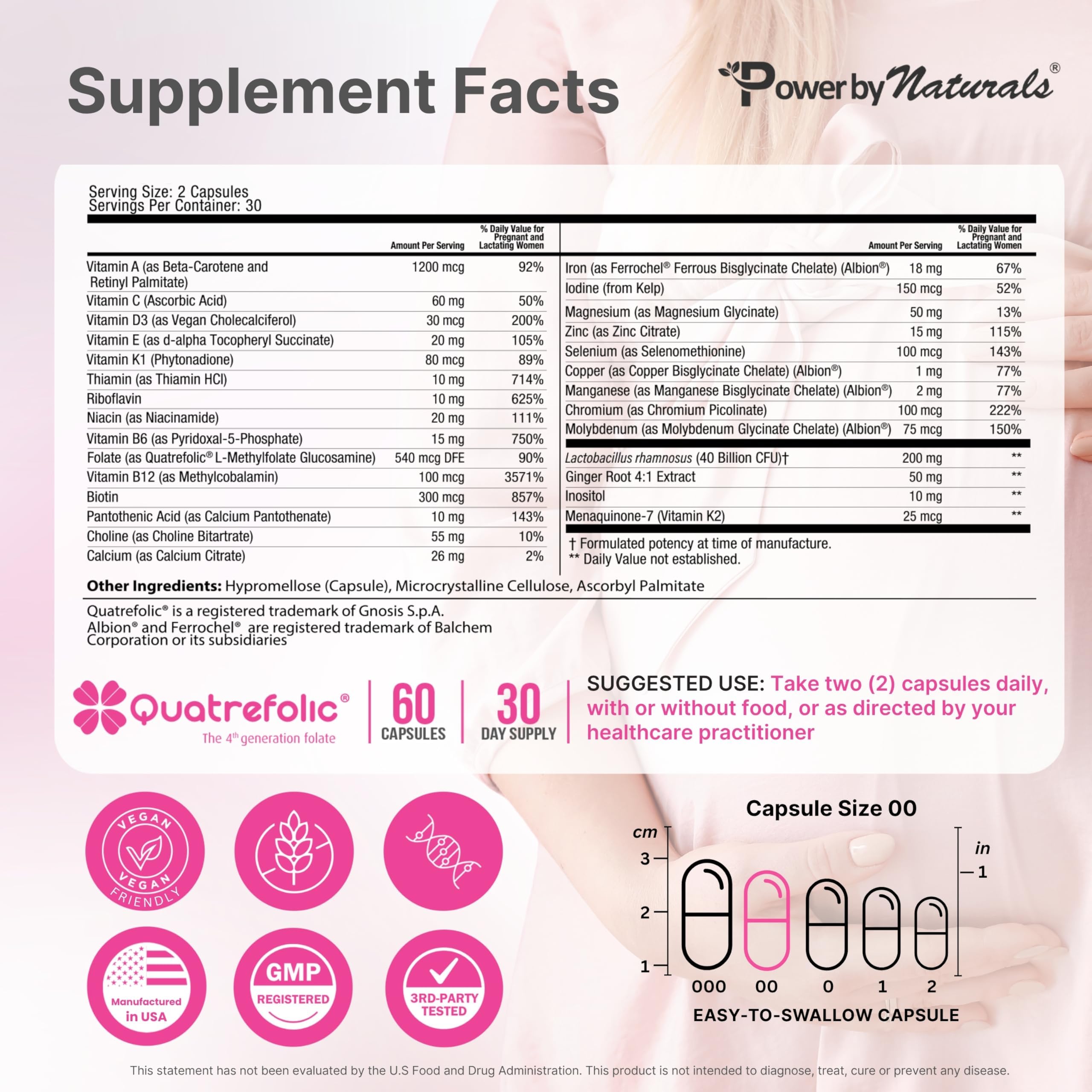 Power By Naturals Methyl Prenatal Vitamins side view