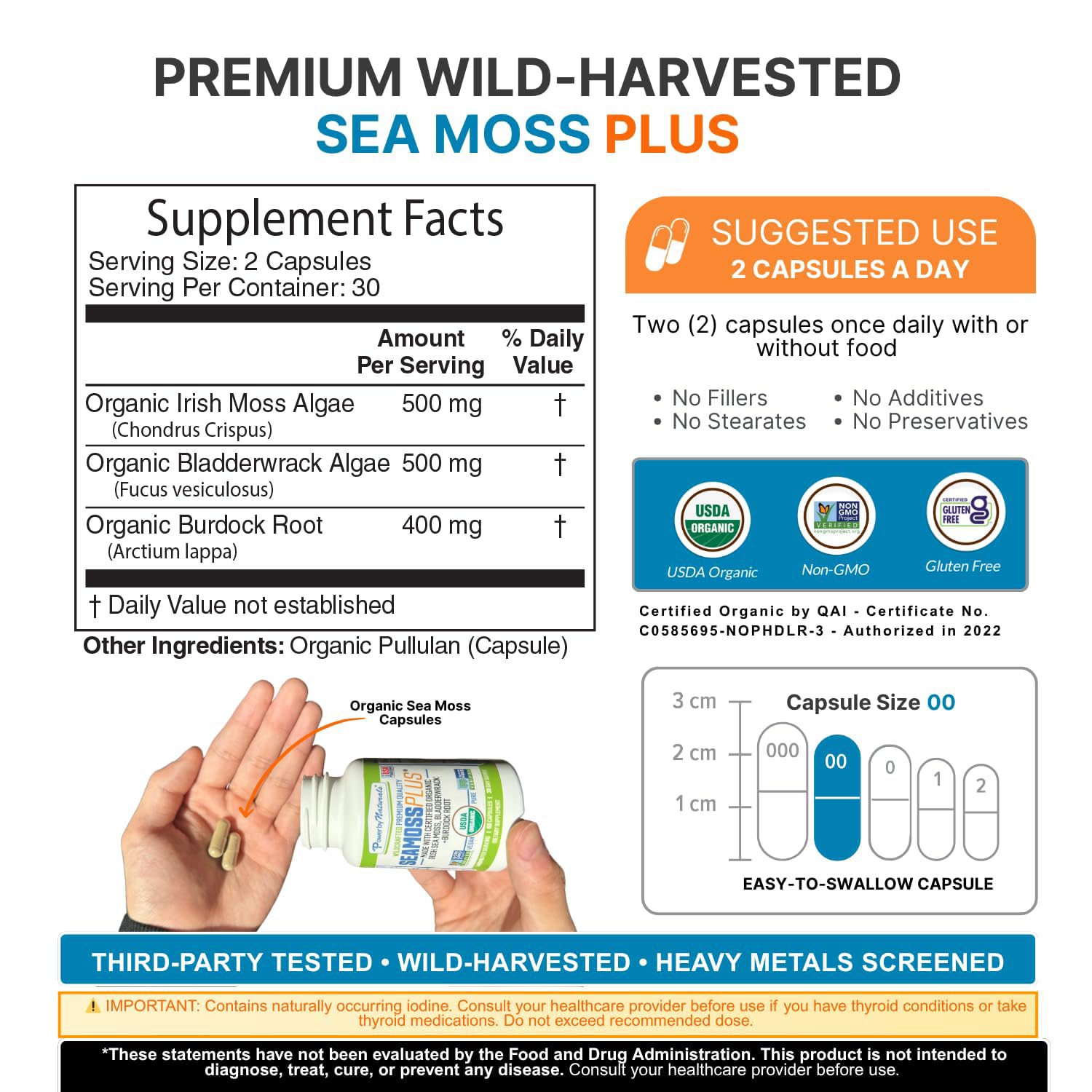Power By Naturals Sea Moss Plus Capsules side view