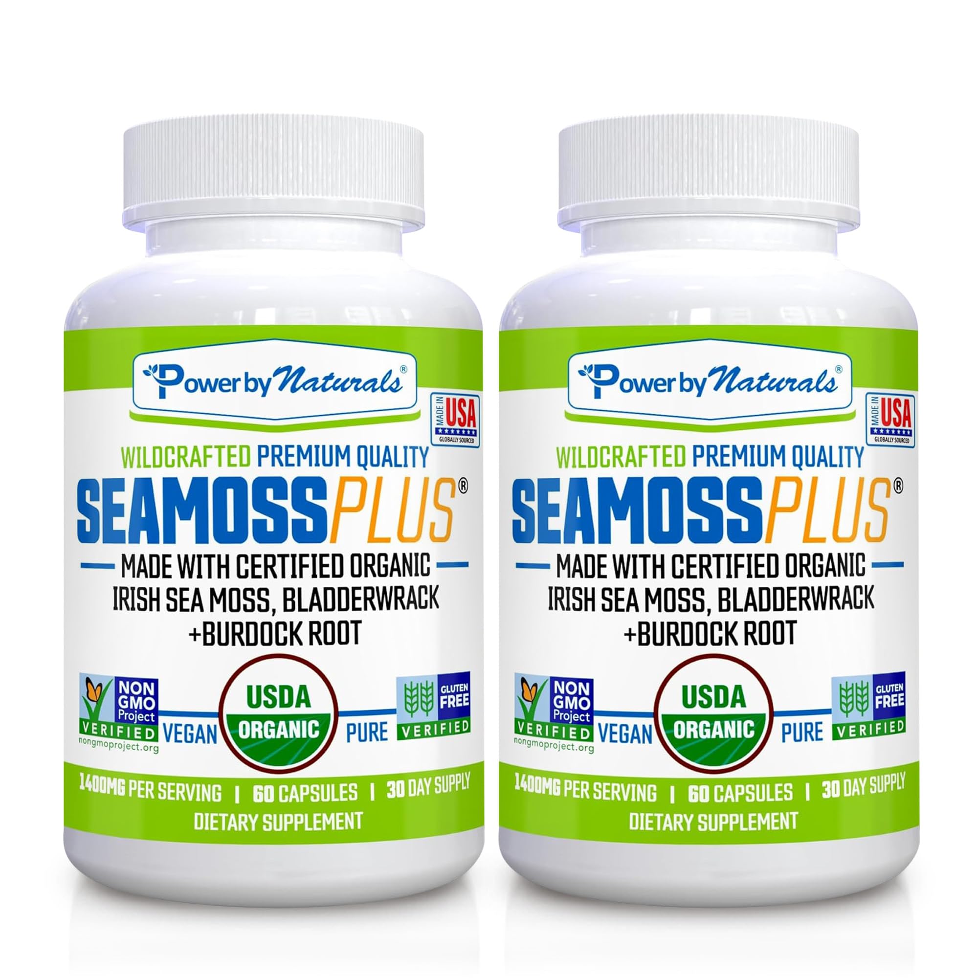 Power By Naturals Sea Moss Plus organic capsules front view